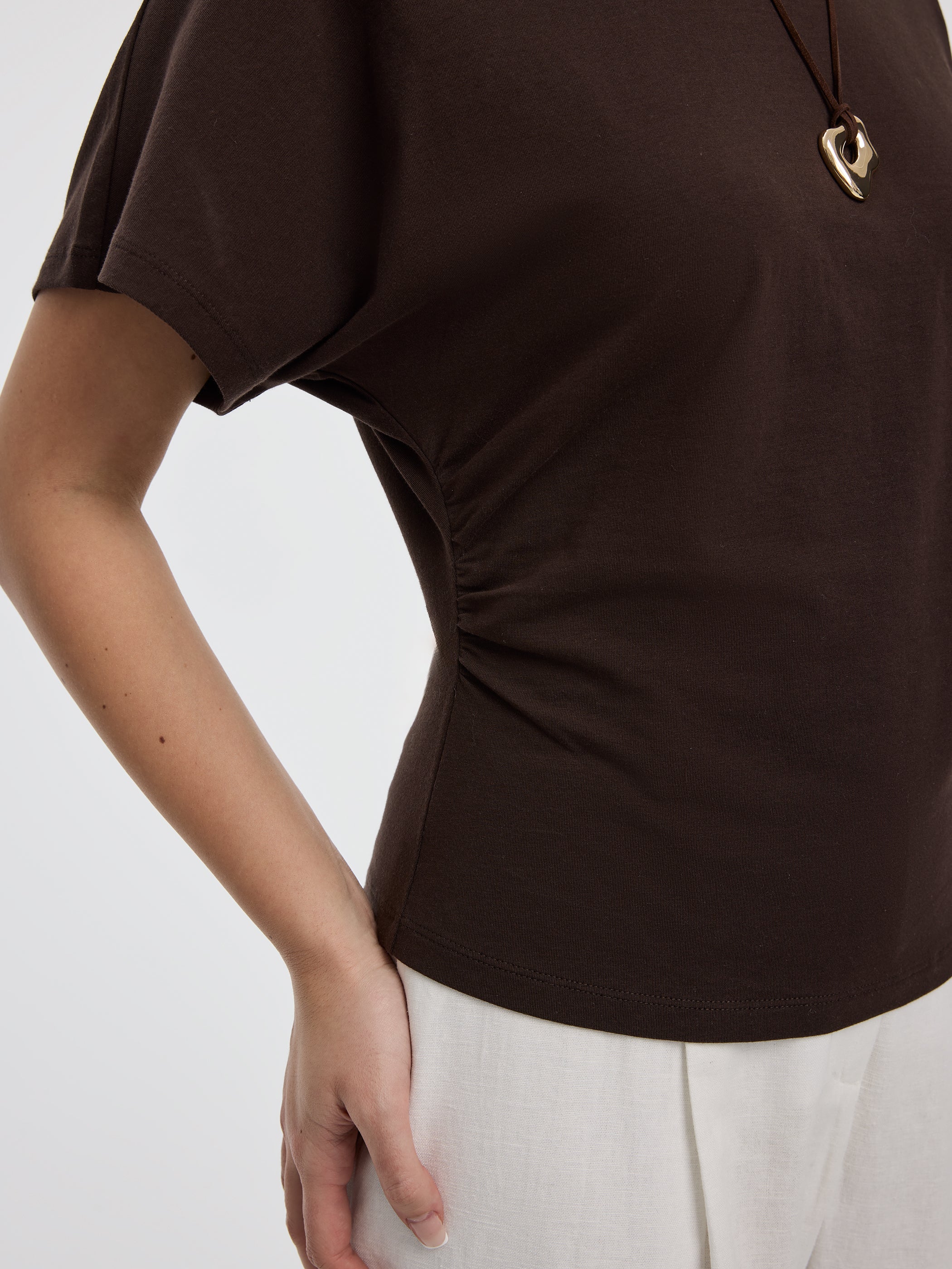 Short-Sleeve Crew-Neck Tee with Shirred Sides - Image 6