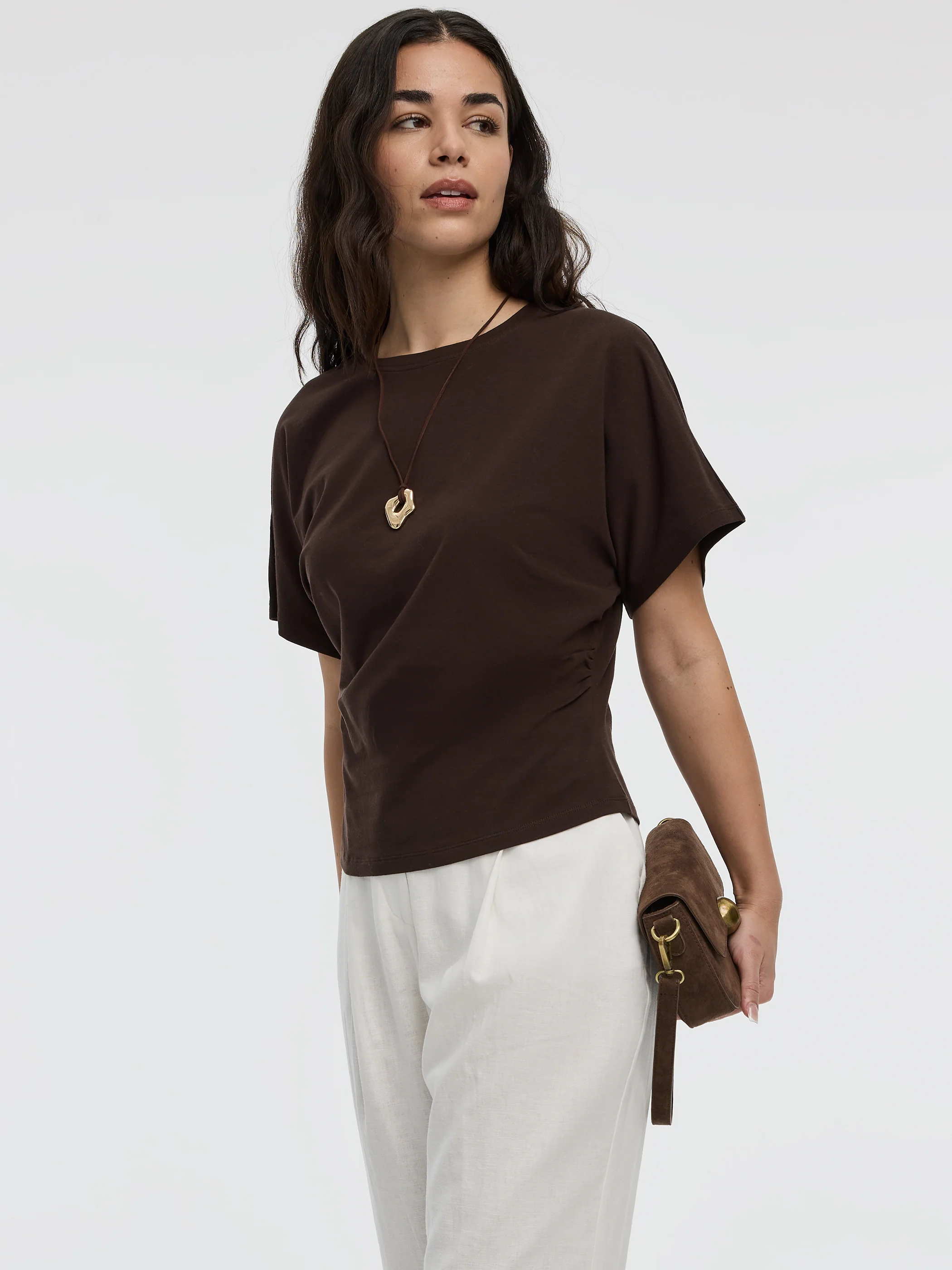 Short-Sleeve Crew-Neck Tee with Shirred Sides - Image 8