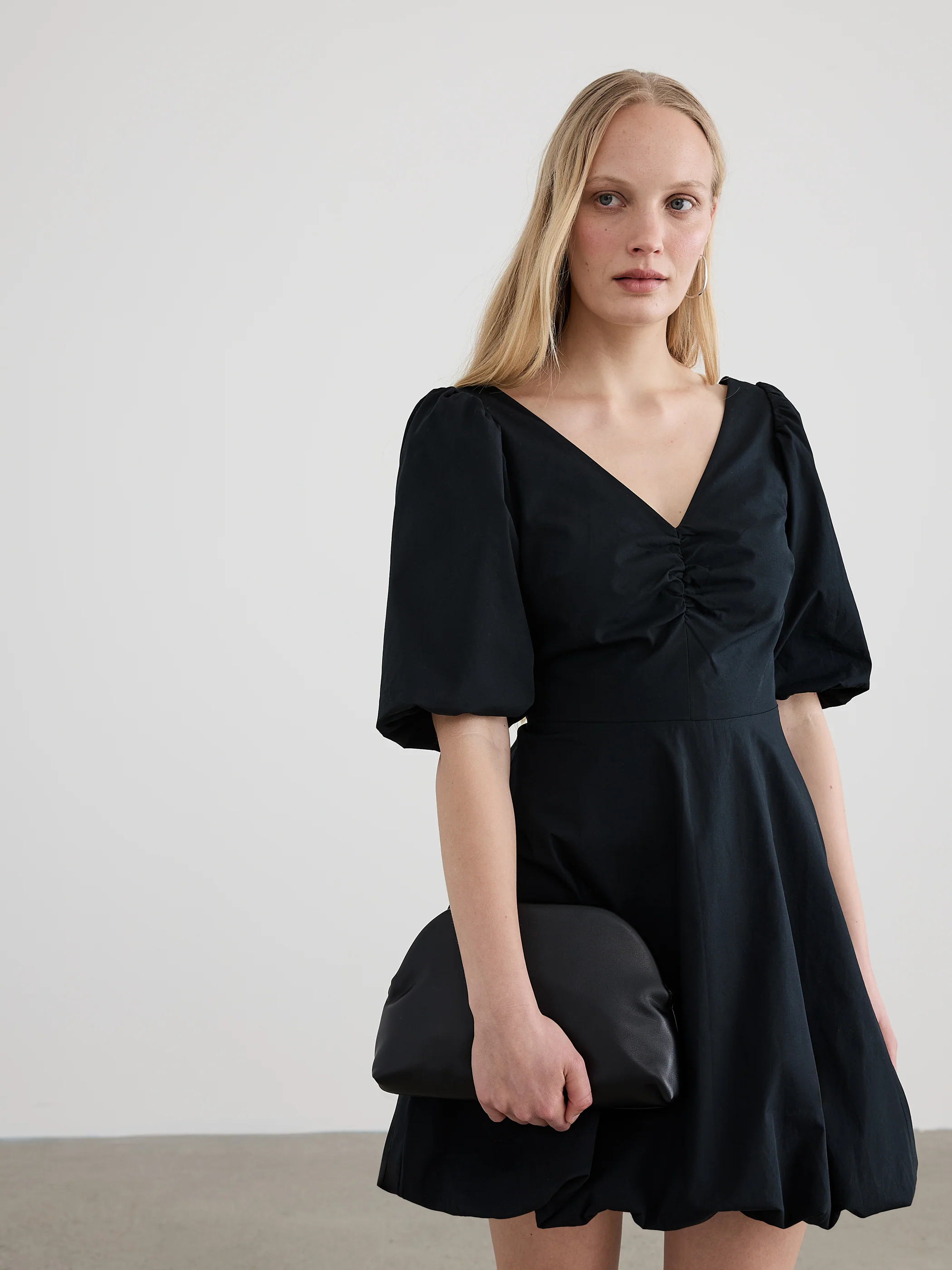 Short-Sleeve V-Neck Mini Dress with Bubble Hem - Image 5