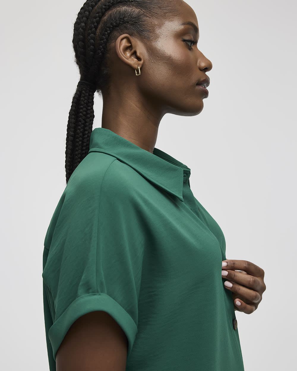 Short-Sleeve Buttoned-Down Dress with Shirt Collar - Image 12