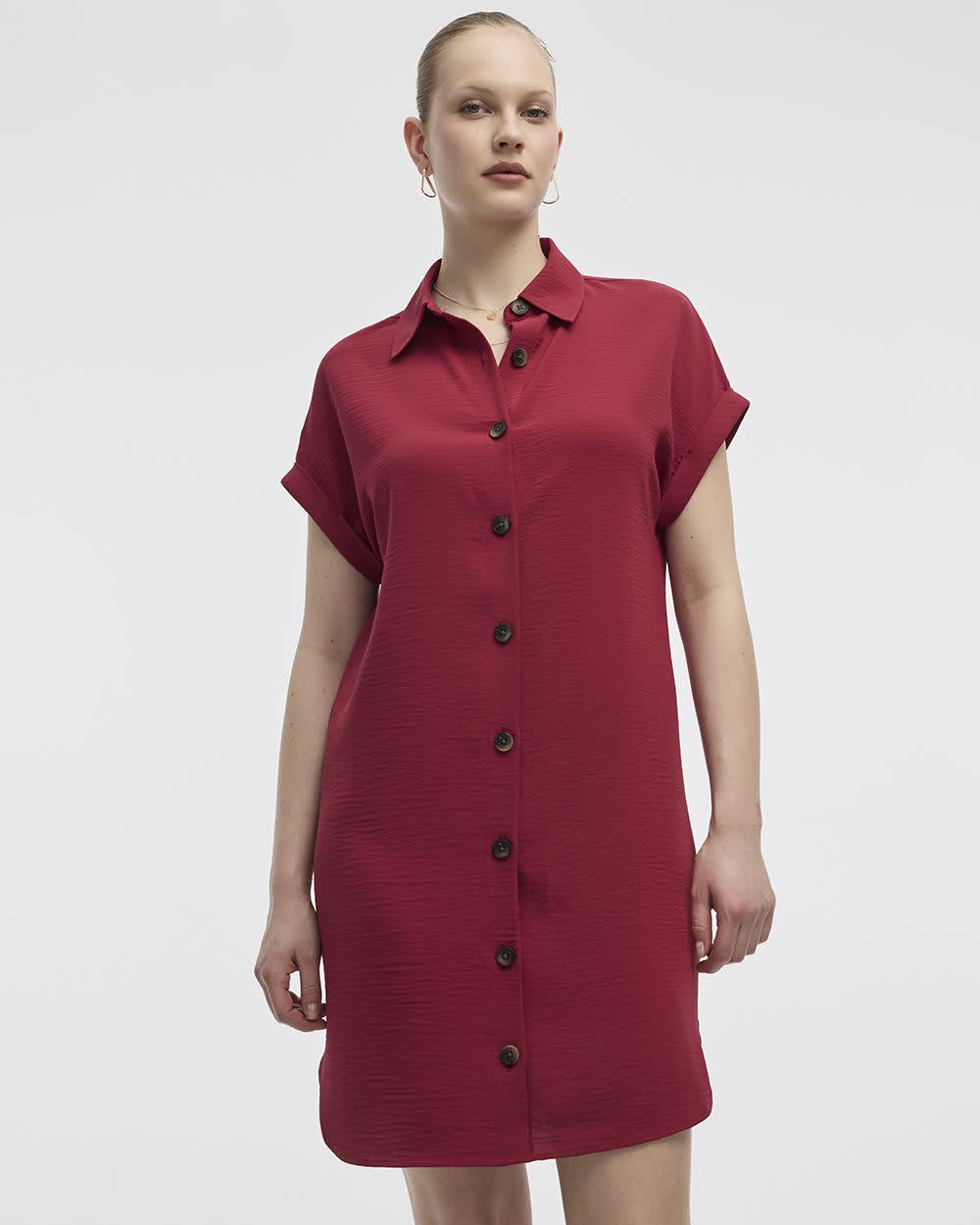 Short-Sleeve Buttoned-Down Dress with Shirt Collar - Image 13