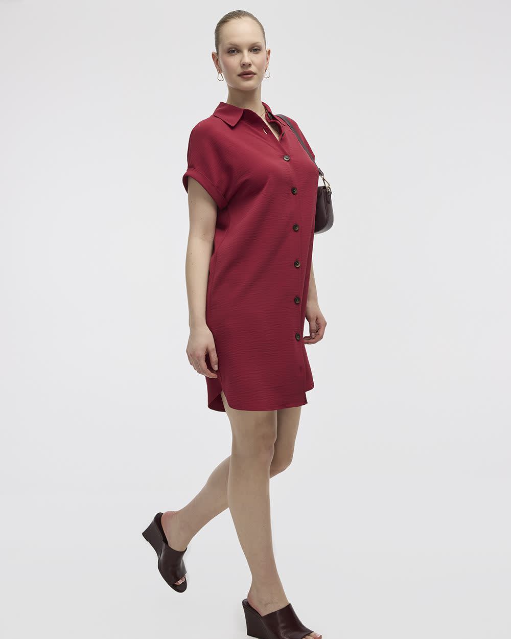 Short-Sleeve Buttoned-Down Dress with Shirt Collar - Image 15