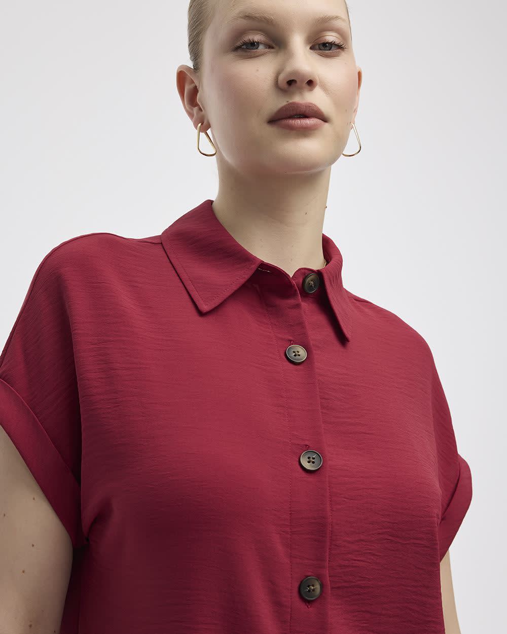 Short-Sleeve Buttoned-Down Dress with Shirt Collar - Image 16