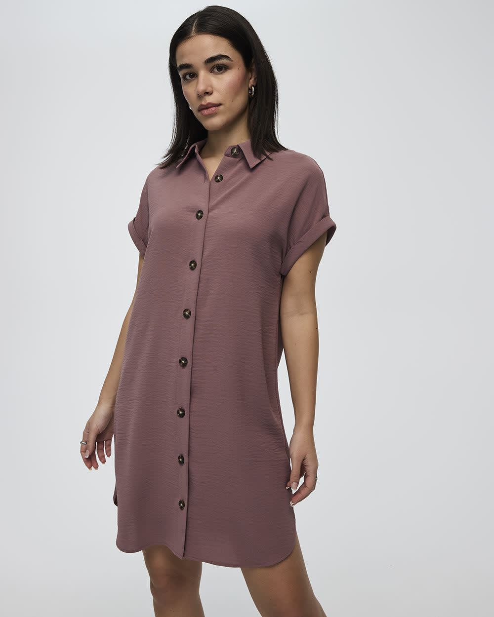 Short-Sleeve Buttoned-Down Dress with Shirt Collar - Image 17