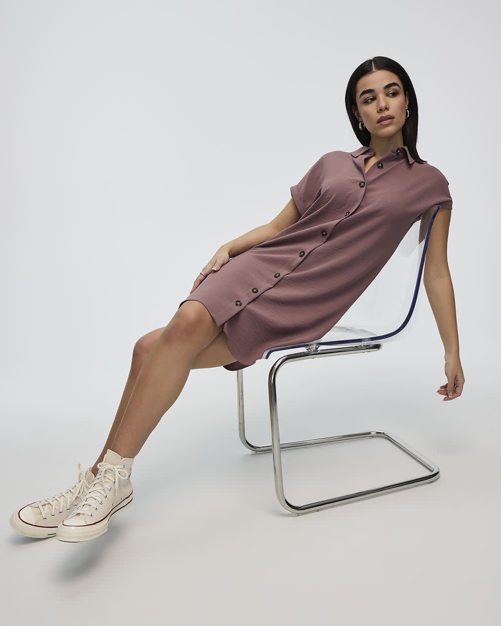 Short-Sleeve Buttoned-Down Dress with Shirt Collar - Image 19