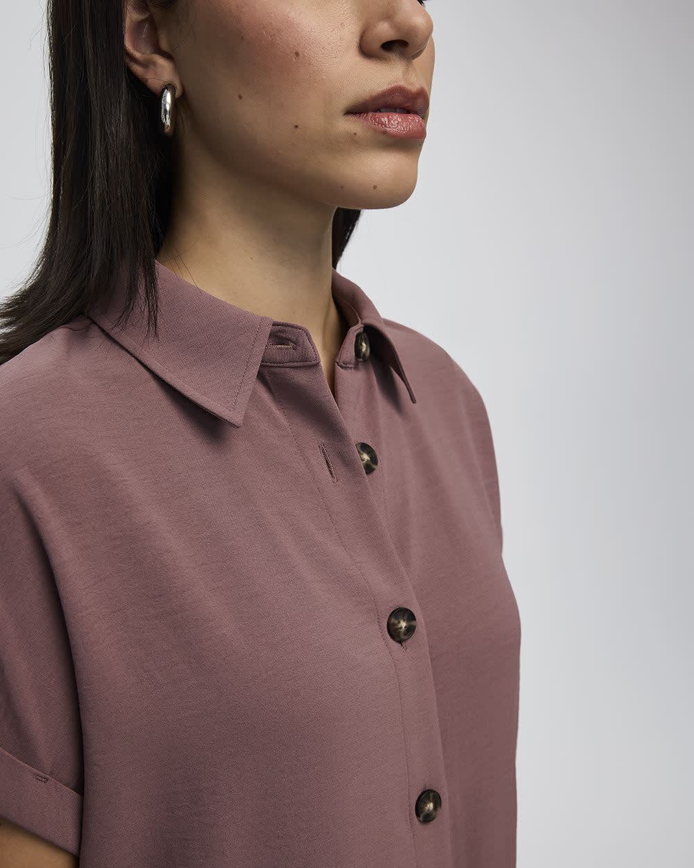 Short-Sleeve Buttoned-Down Dress with Shirt Collar - Image 20