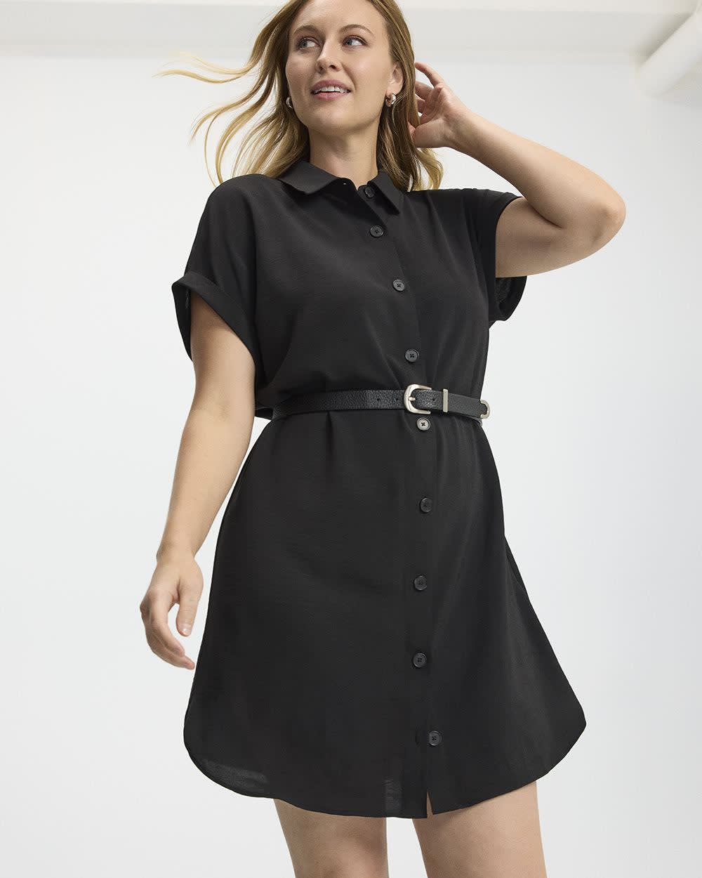 Short-Sleeve Buttoned-Down Dress with Shirt Collar - Image 3