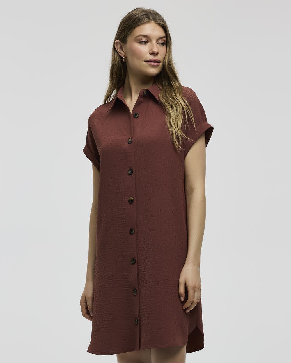 Short-Sleeve Buttoned-Down Dress with Shirt Collar - Image 5