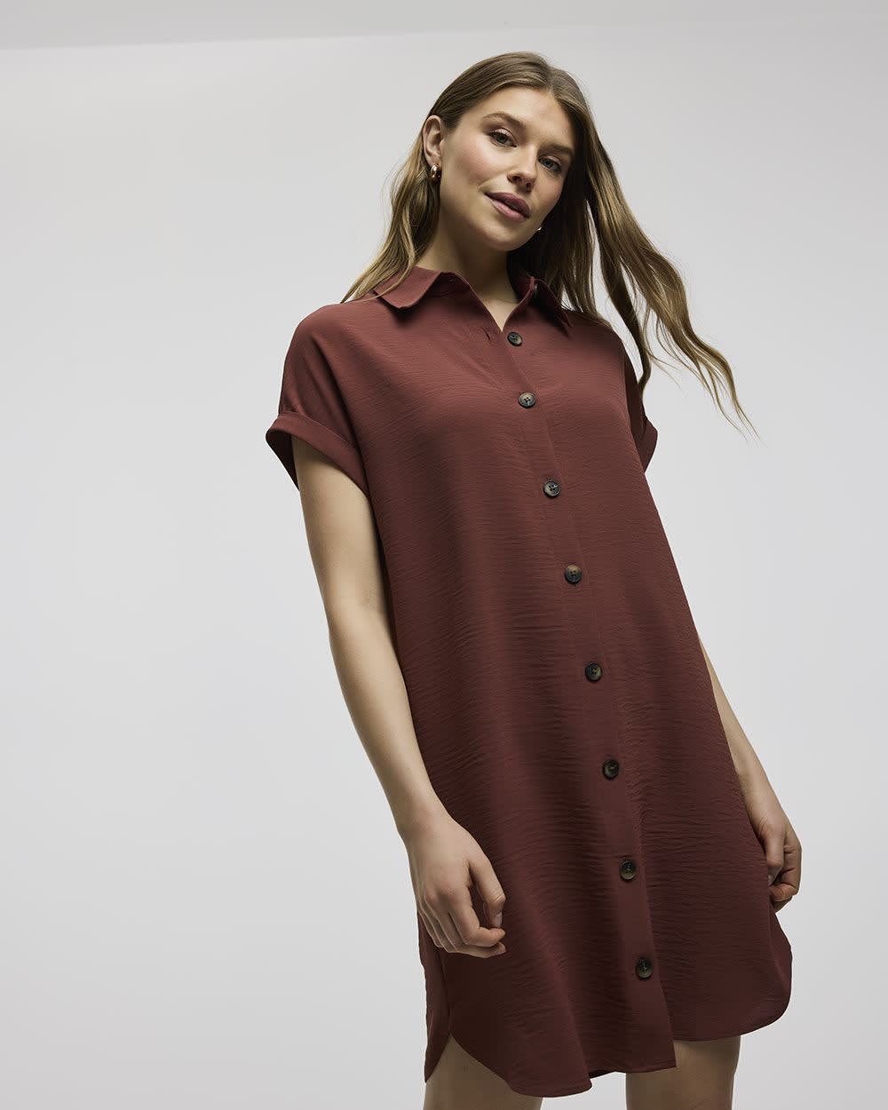 Short-Sleeve Buttoned-Down Dress with Shirt Collar - Image 7