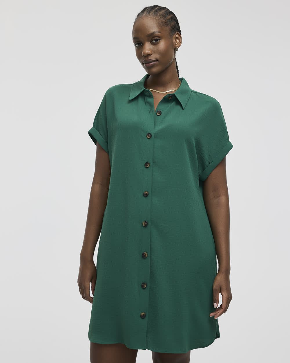 Short-Sleeve Buttoned-Down Dress with Shirt Collar - Image 9