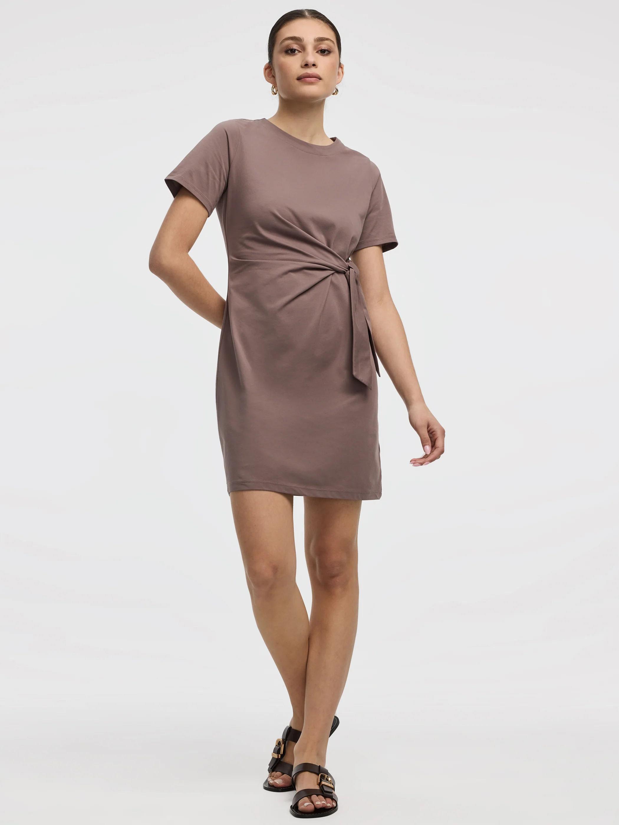 Short-Sleeve Fitted Dress with Knot Detail - Image 9