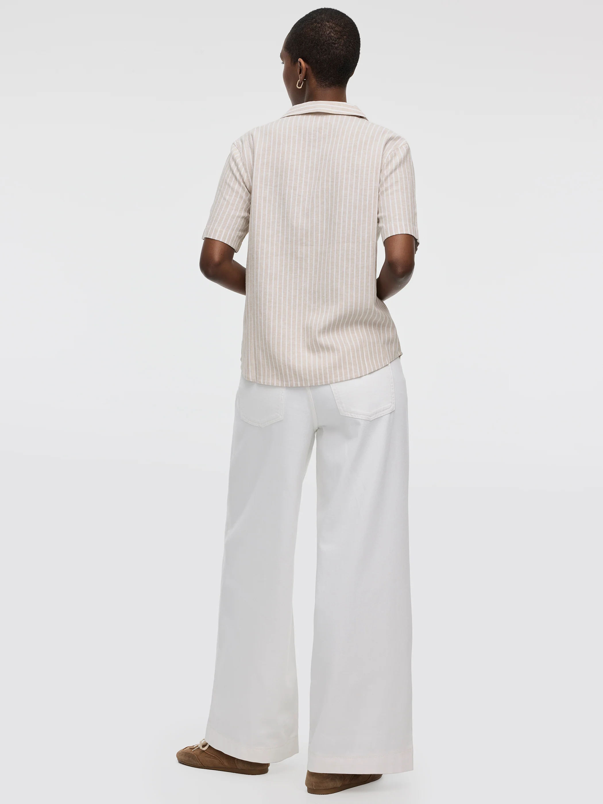 Striped Short-Sleeve Shirt with Pyjama Collar - Image 3