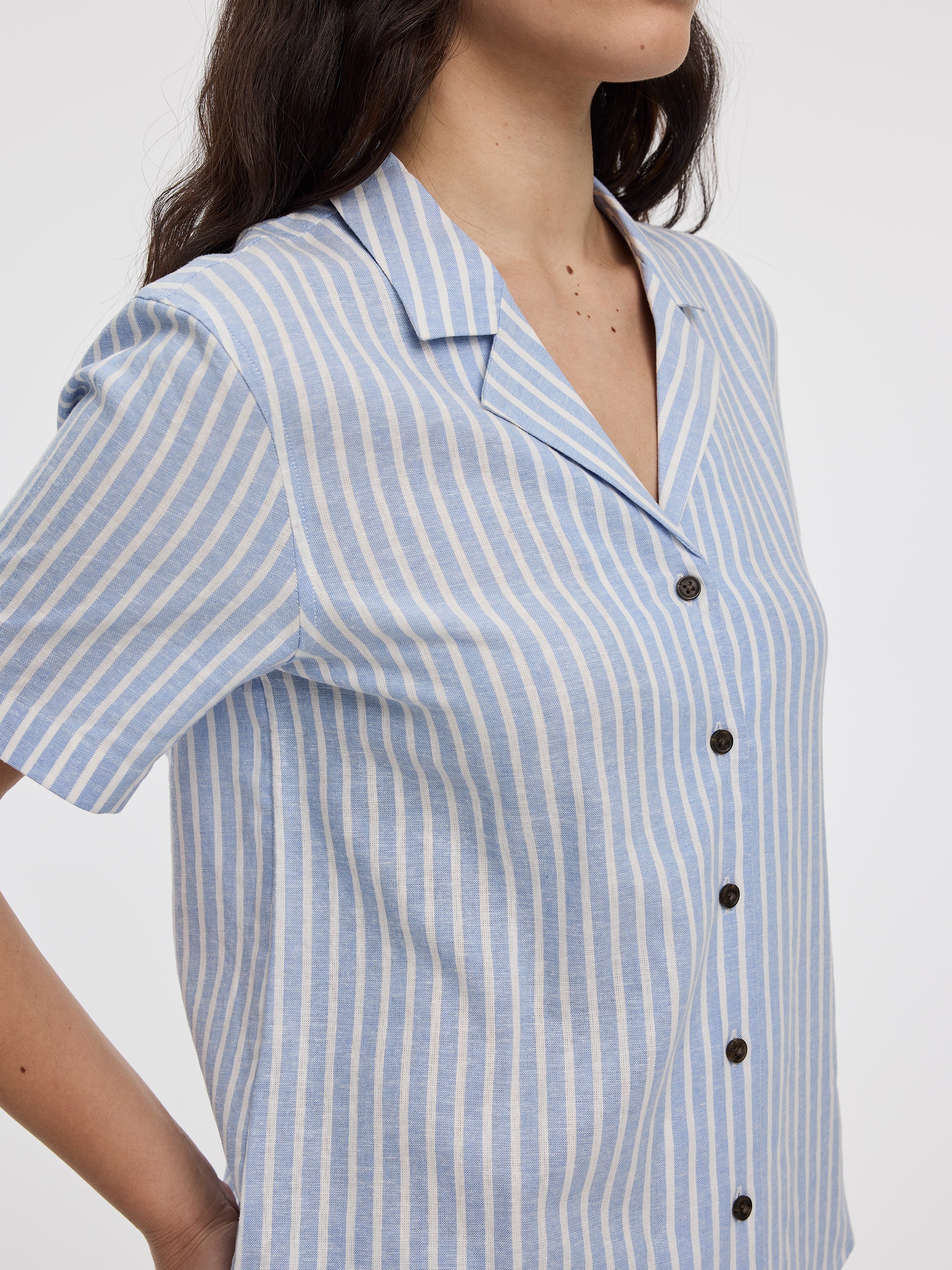 Striped Short-Sleeve Shirt with Pyjama Collar - Image 6
