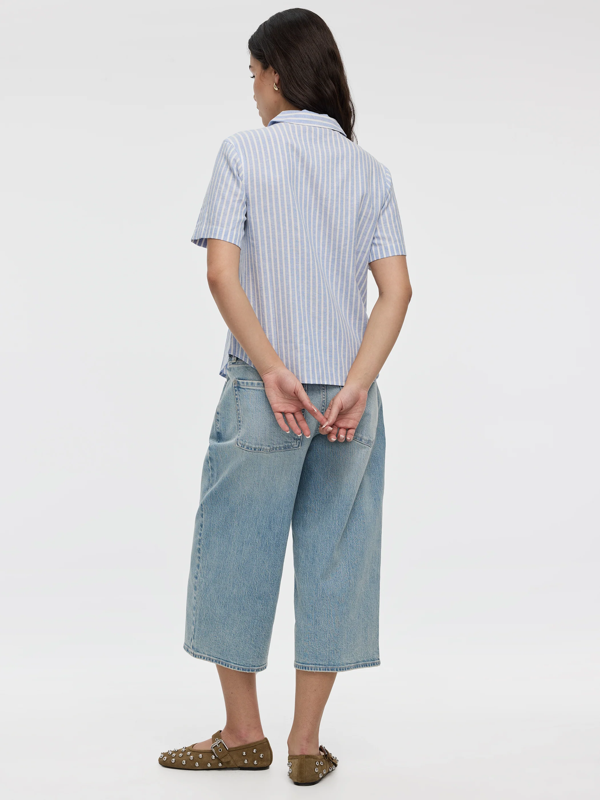 Striped Short-Sleeve Shirt with Pyjama Collar - Image 7
