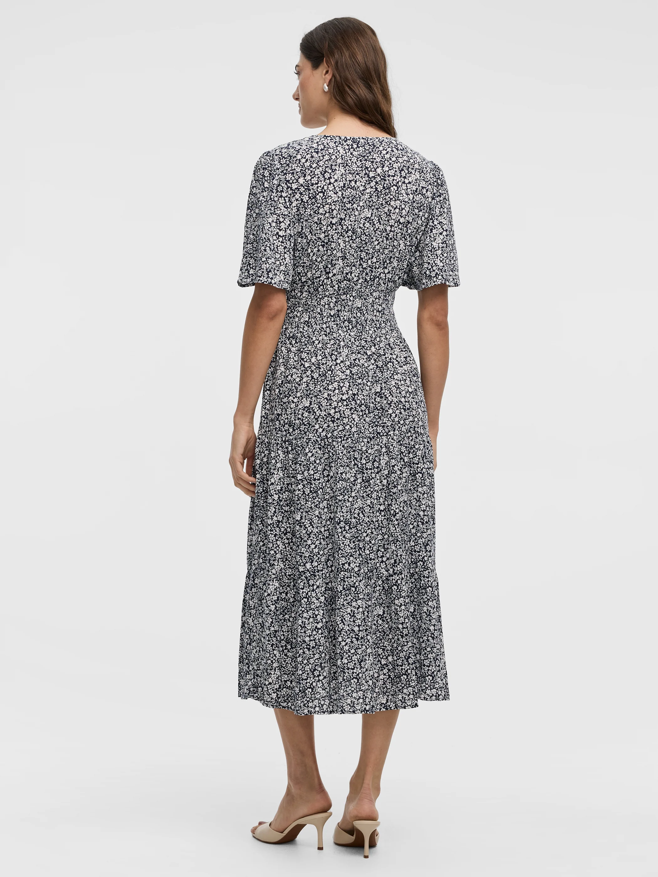 Short-Flutter-Sleeve V-Neck Tiered Midi Dress - Image 11
