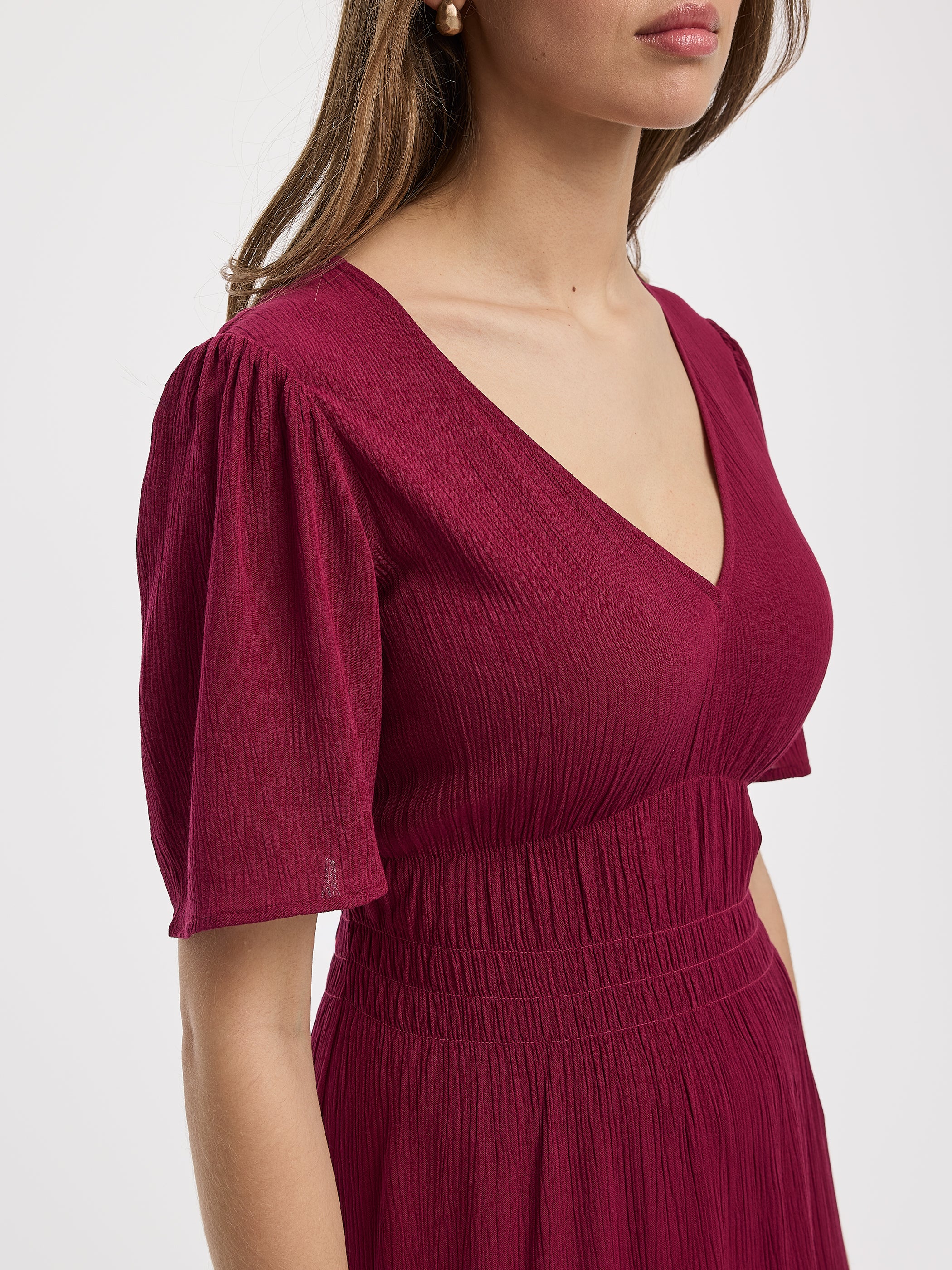Short-Flutter-Sleeve V-Neck Tiered Midi Dress - Image 14
