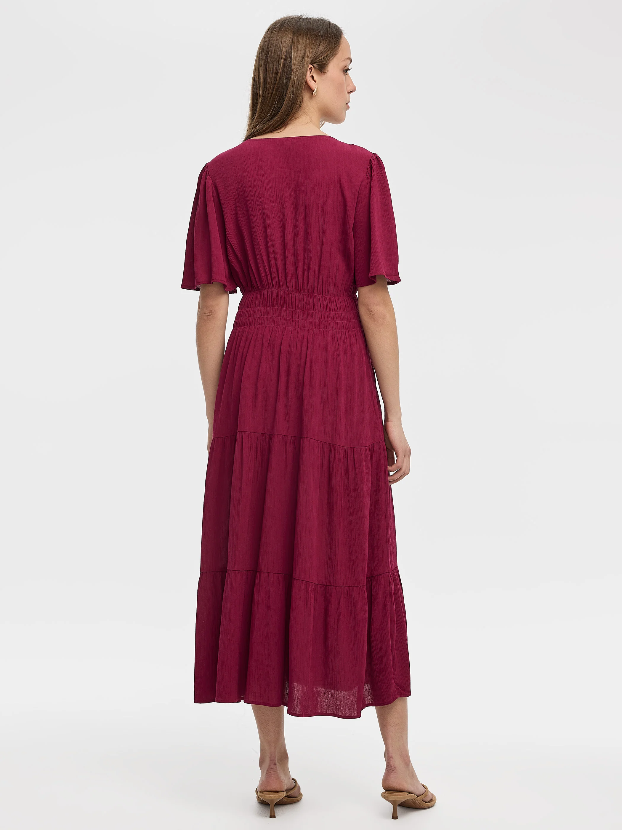 Short-Flutter-Sleeve V-Neck Tiered Midi Dress - Image 15