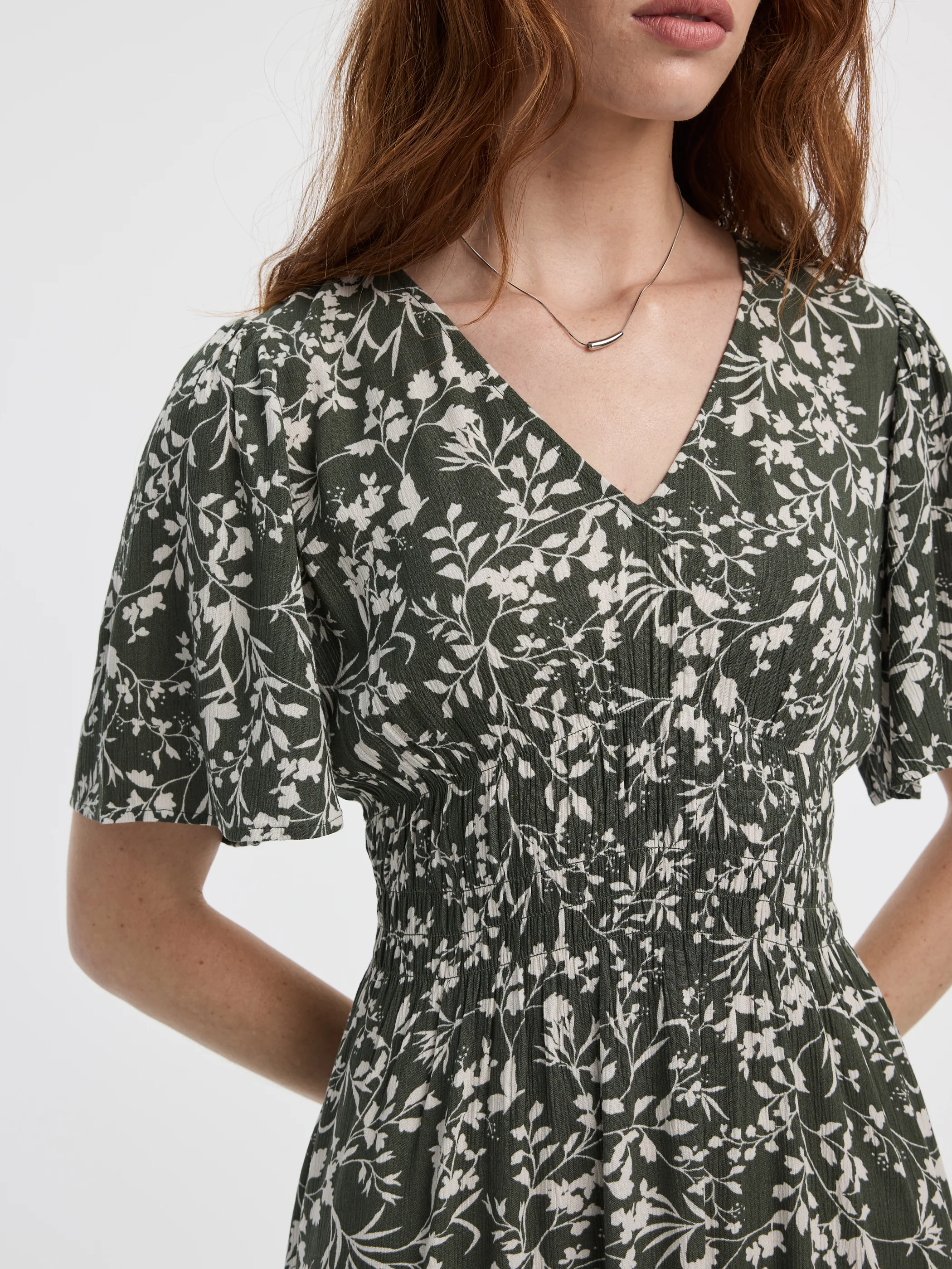Short-Flutter-Sleeve V-Neck Tiered Midi Dress - Image 6