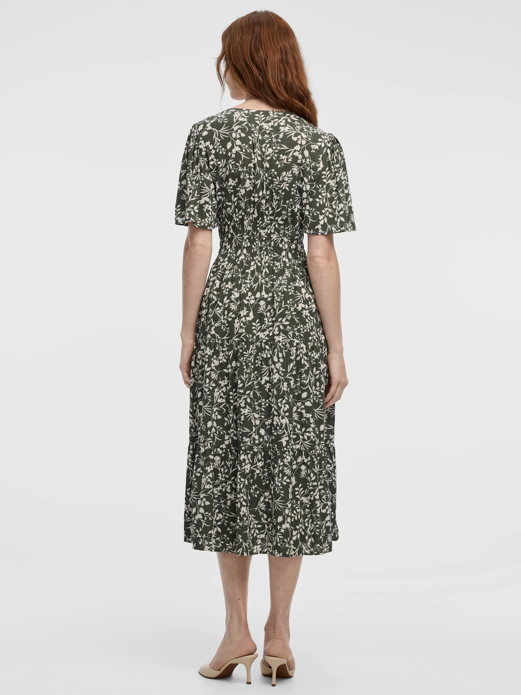 Short-Flutter-Sleeve V-Neck Tiered Midi Dress - Image 7