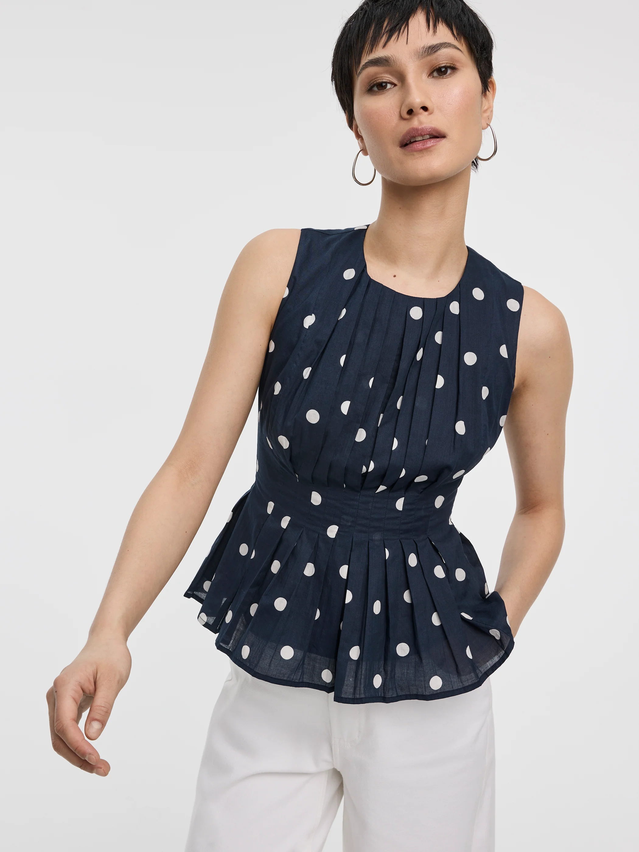 Sleeveless Crew-Neck Blouse with Pintucks - Image 4