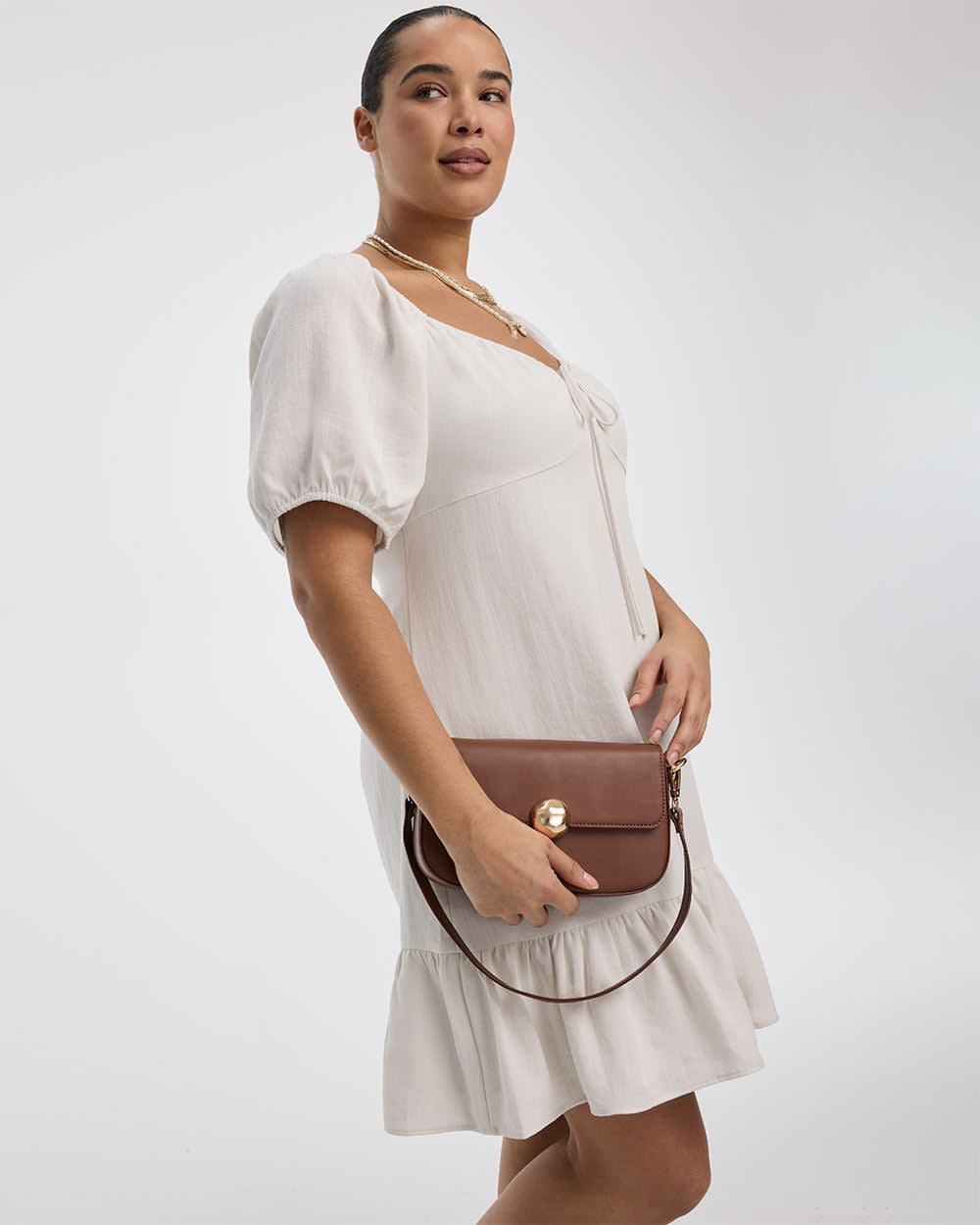 Short-Puffy-Sleeve Mini Dress with Sweetheart Neckline - Image 3