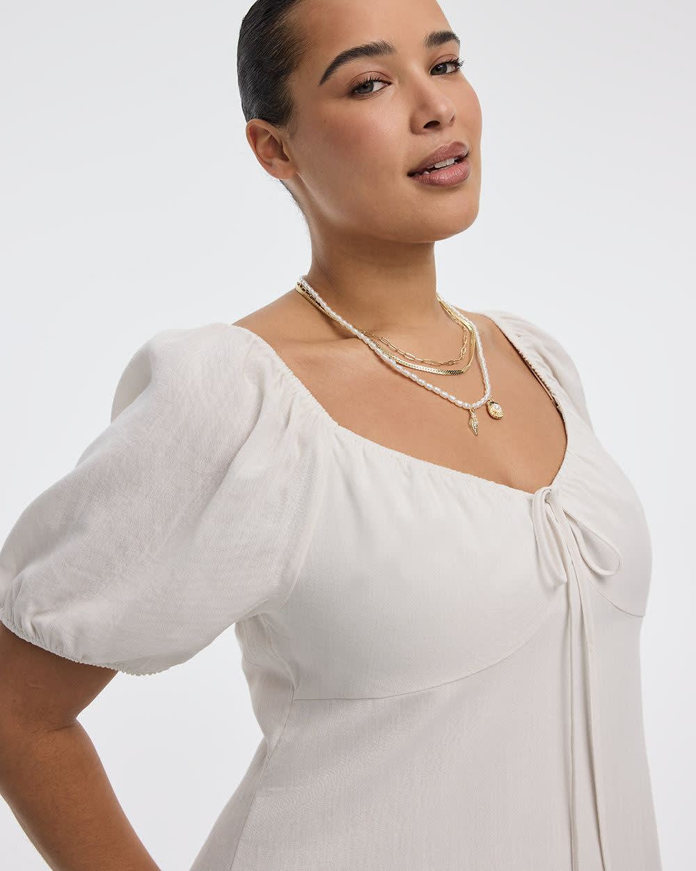Short-Puffy-Sleeve Mini Dress with Sweetheart Neckline - Image 4