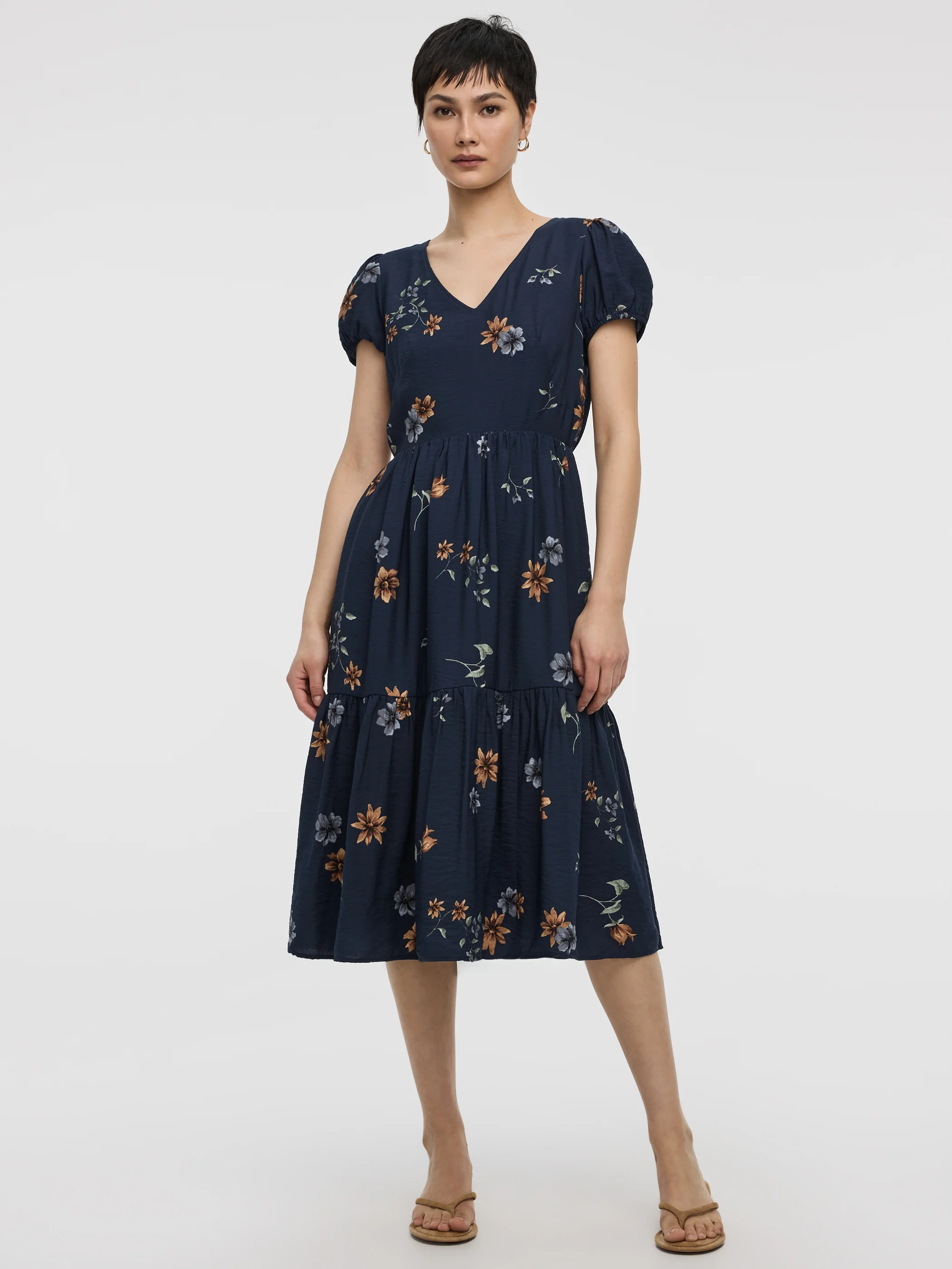 Short-Sleeve V-Neck Midi Dress - Image 5