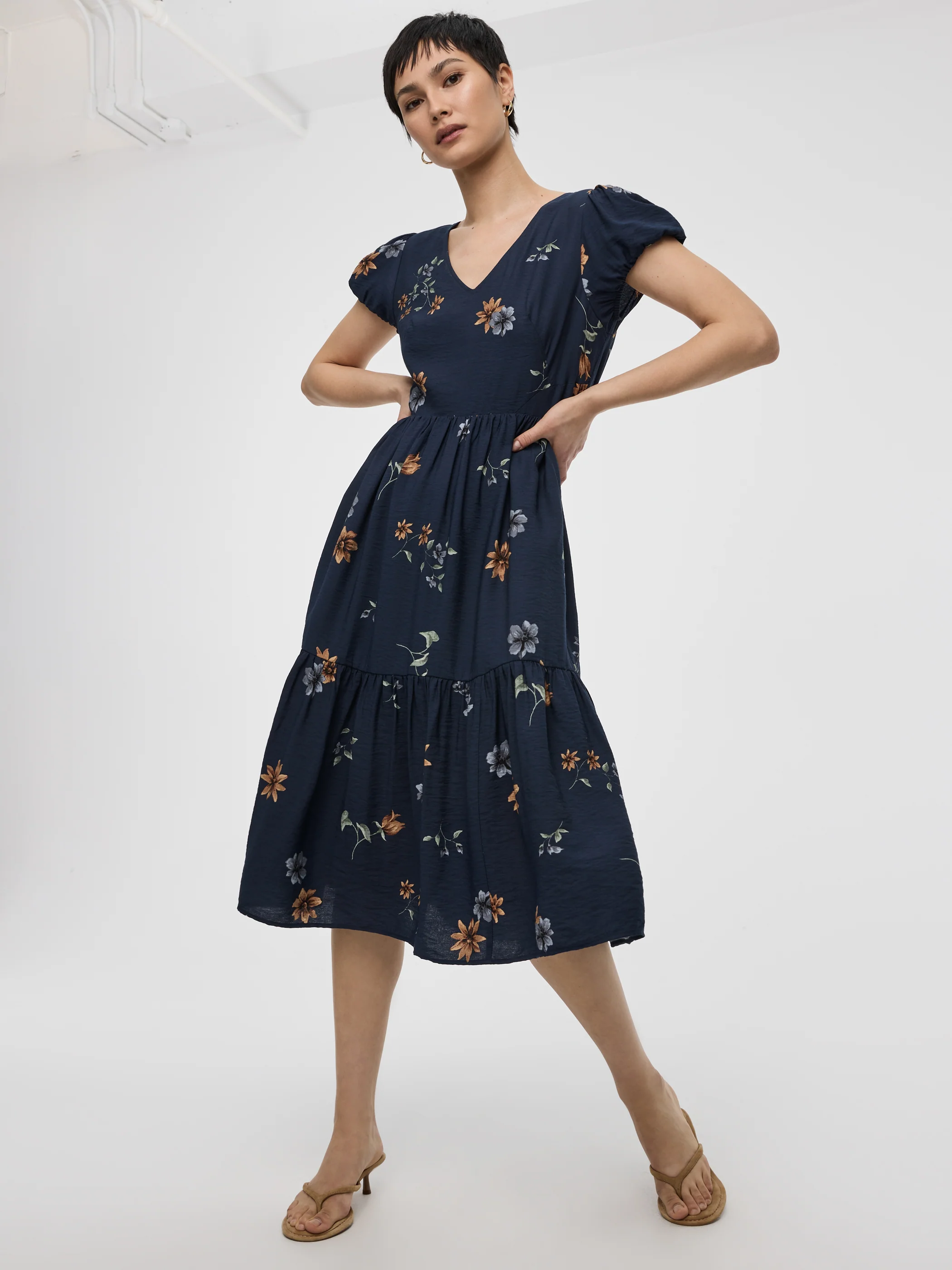 Short-Sleeve V-Neck Midi Dress - Image 8