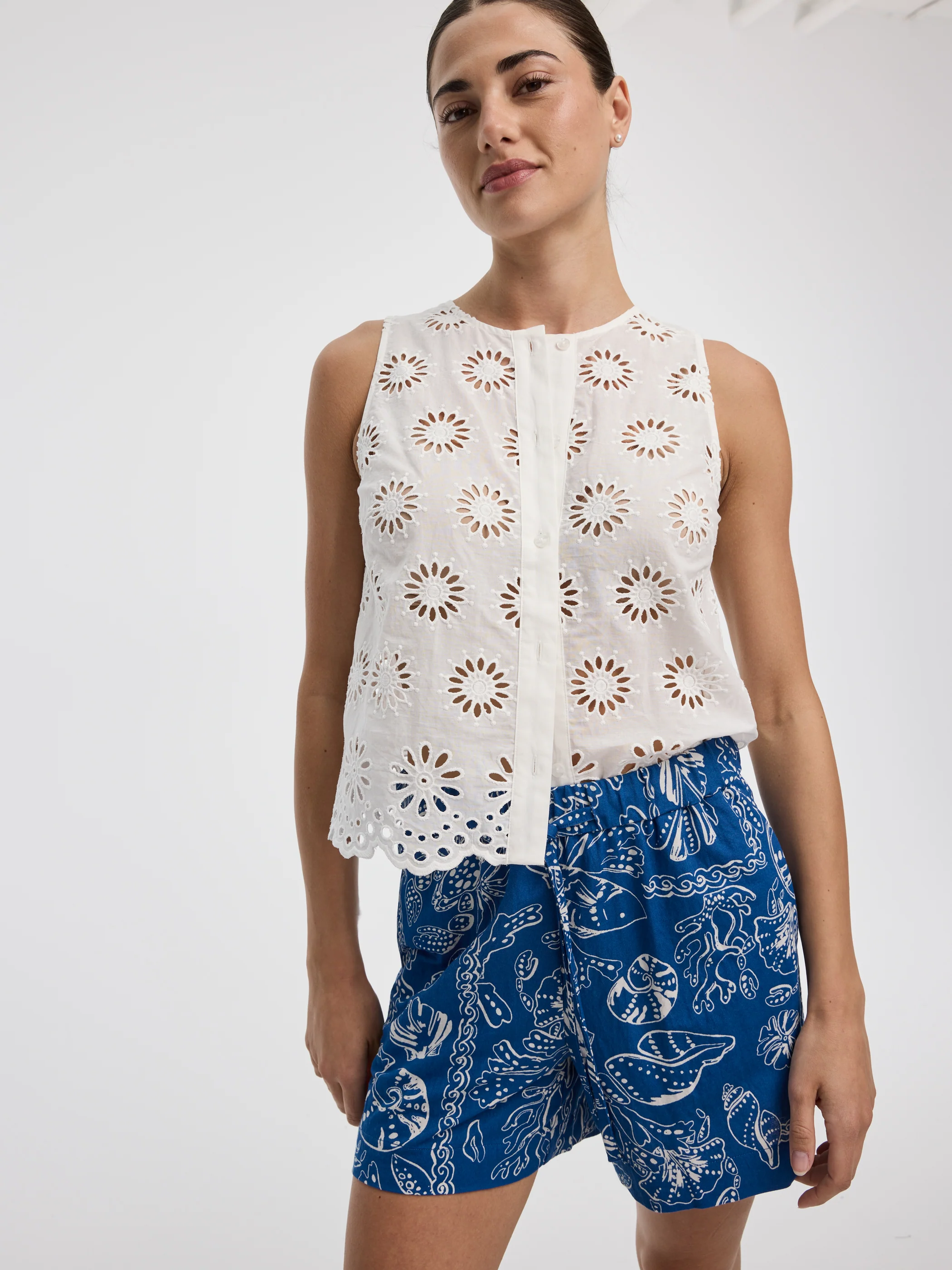 Crew-Neck Buttoned Tank with Eyelets - Image 4