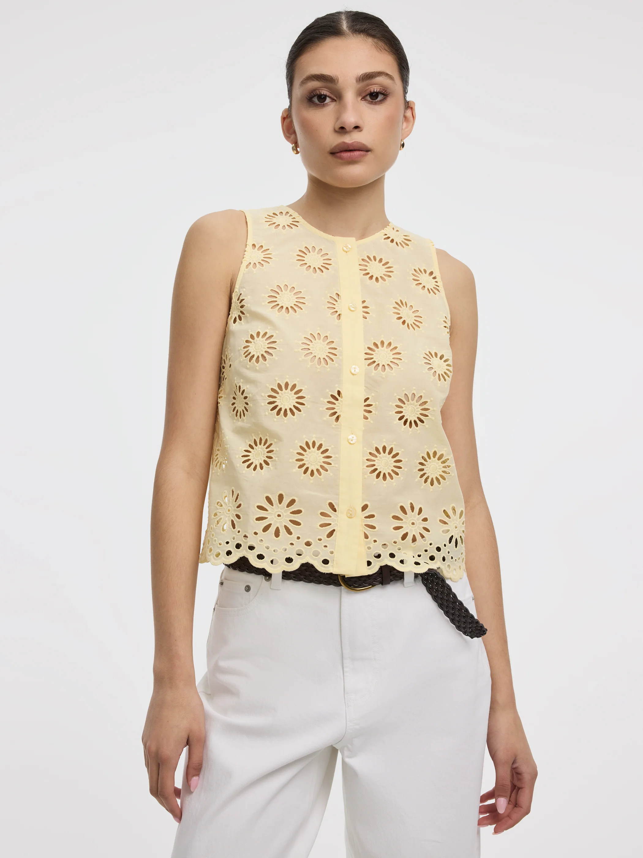 Crew-Neck Buttoned Tank with Eyelets - Image 5