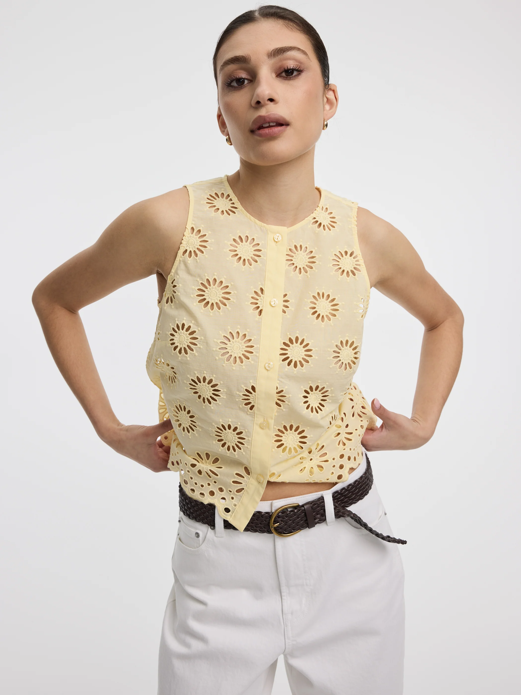 Crew-Neck Buttoned Tank with Eyelets - Image 8