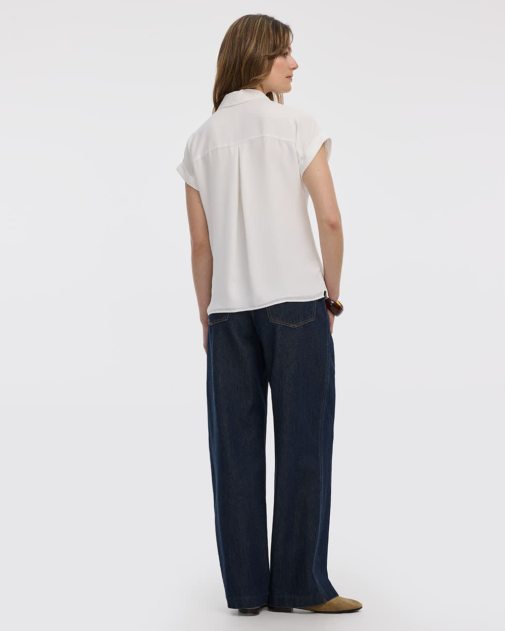 Extended-Sleeve V-Neck Flowy Blouse - R Essentials - Image 3