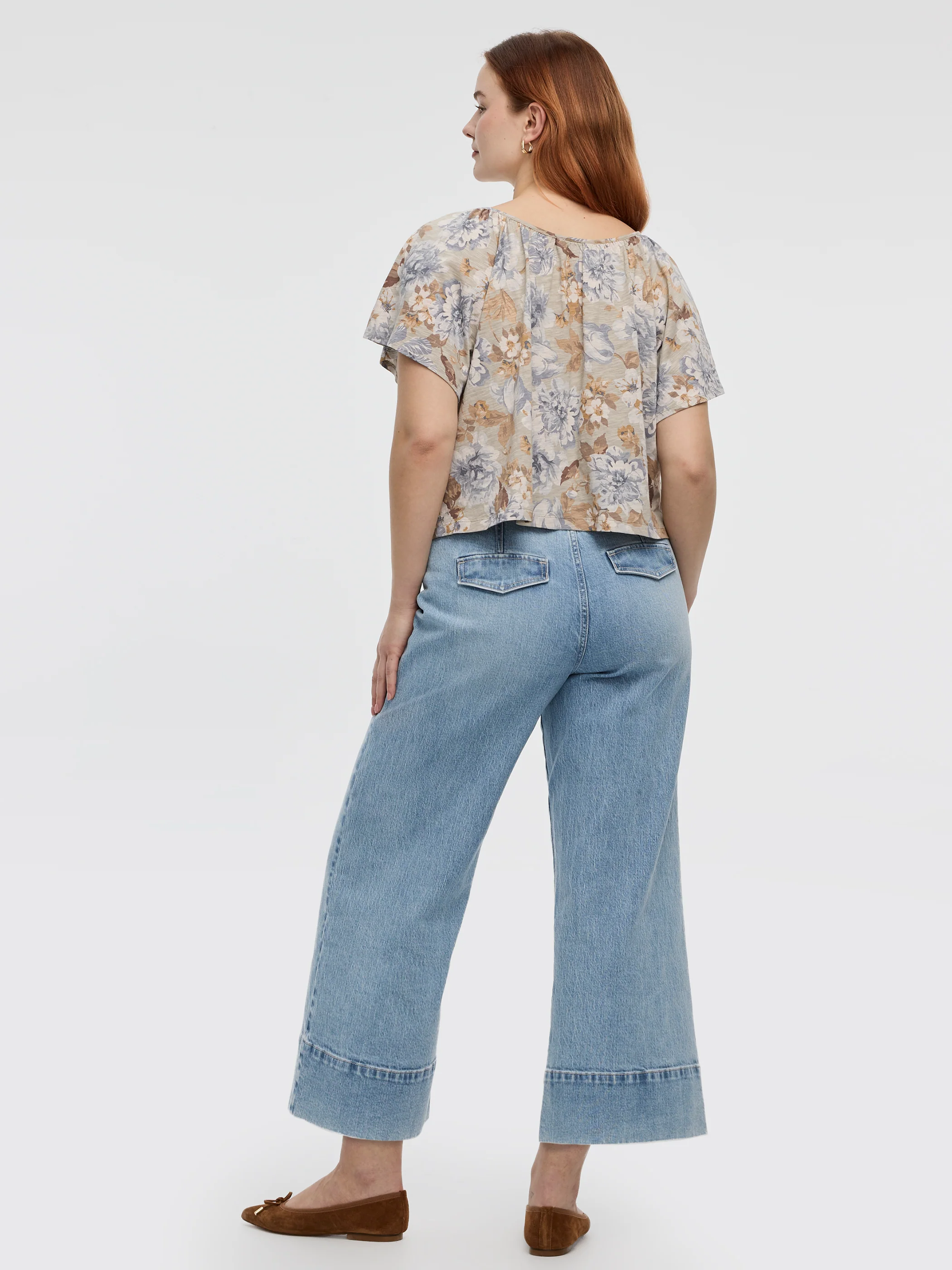 Short-Flutter-Sleeve V-Neck Buttoned-Down Blouse - Image 3