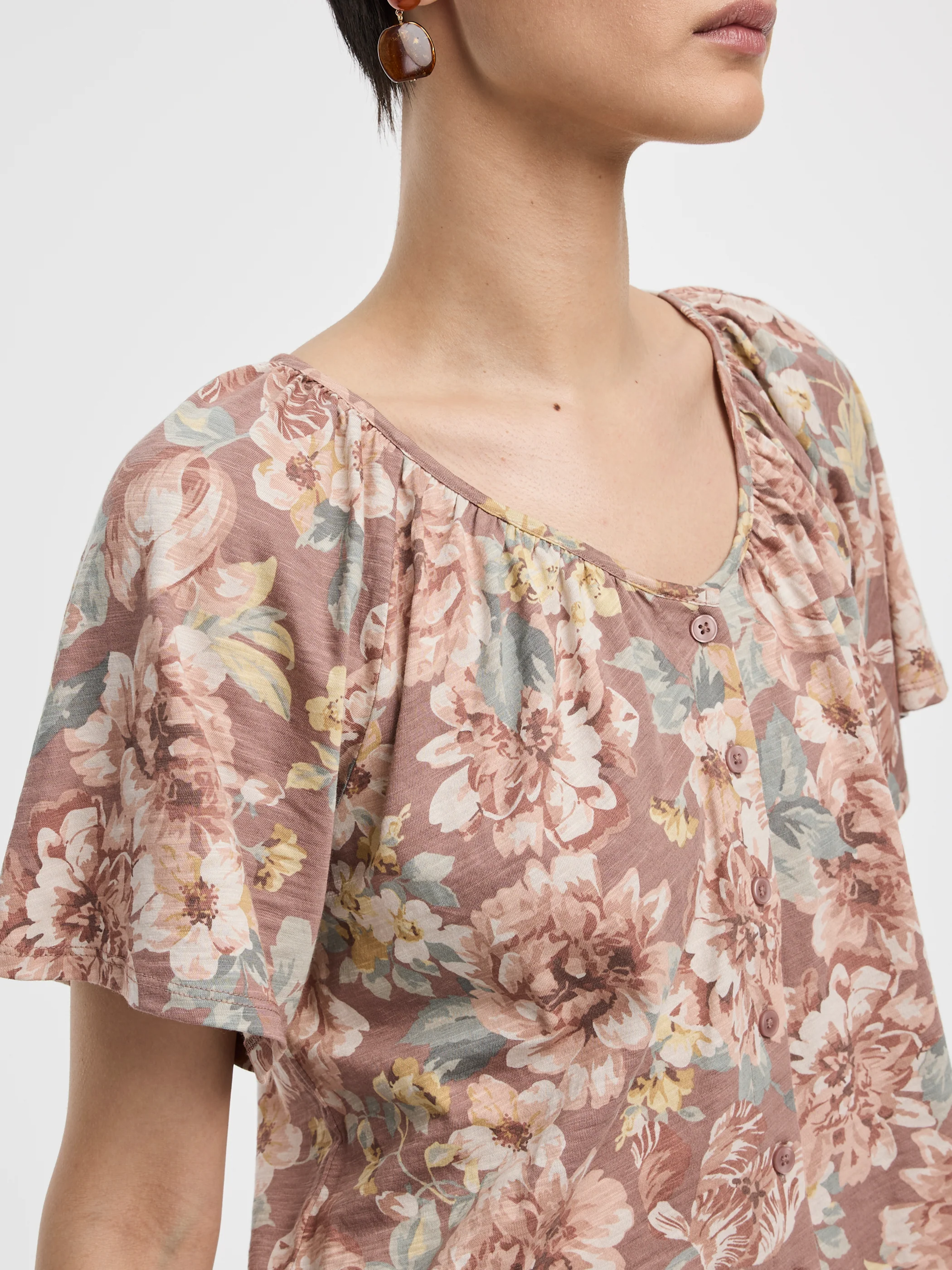 Short-Flutter-Sleeve V-Neck Buttoned-Down Blouse - Image 6