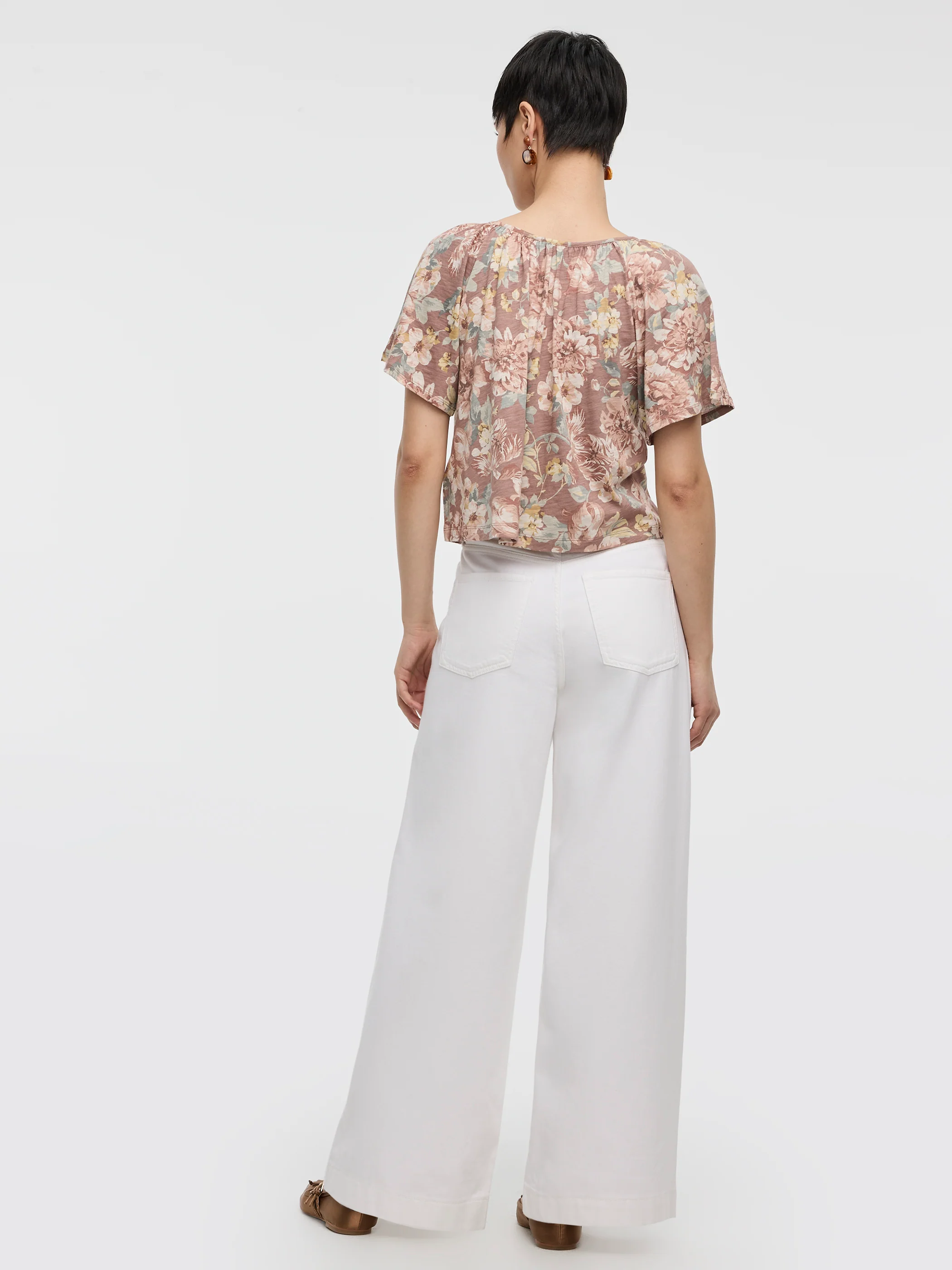 Short-Flutter-Sleeve V-Neck Buttoned-Down Blouse - Image 7