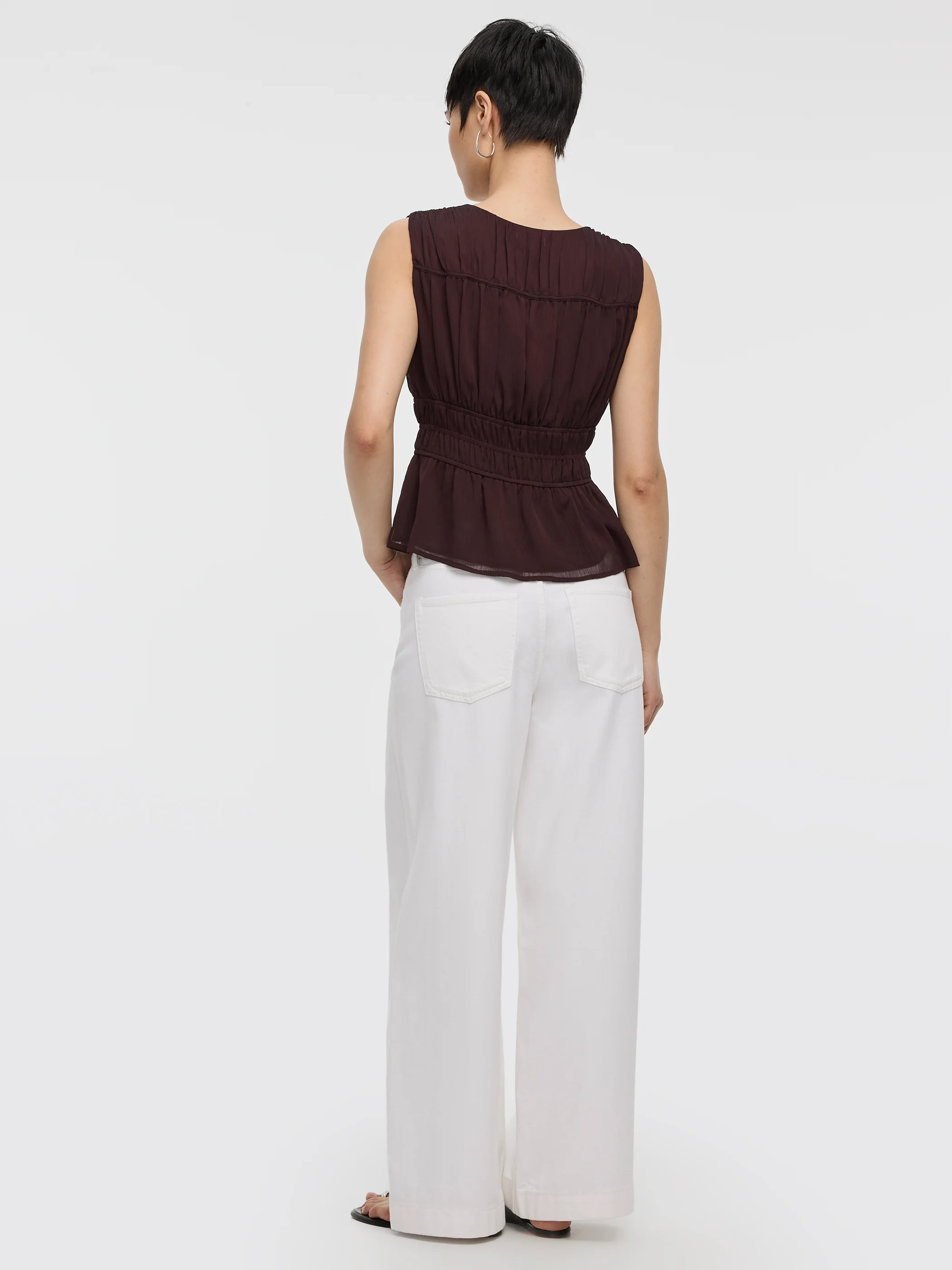 Sleeveless V-Neck Blouse with Smocked Waist - Image 3