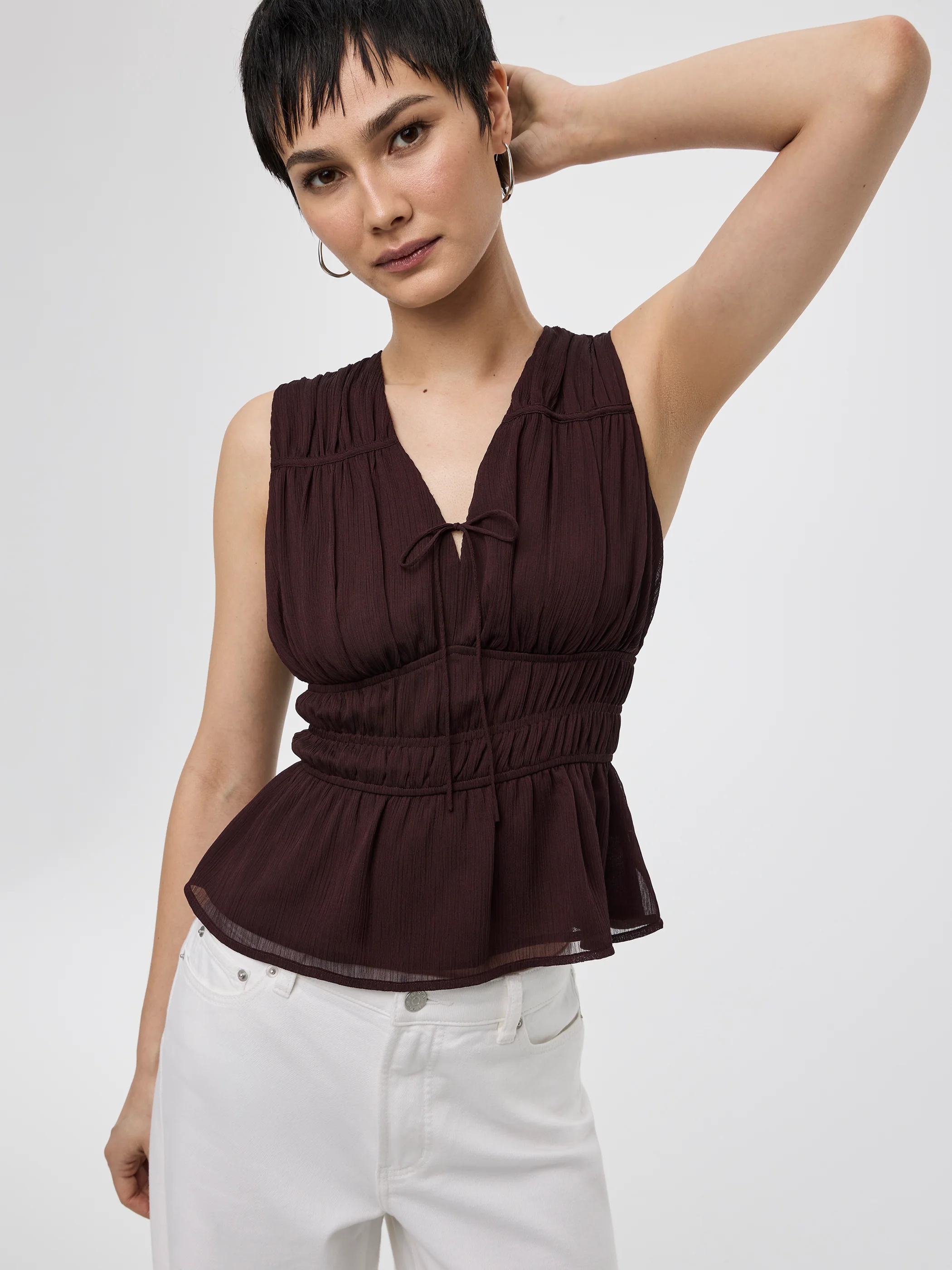 Sleeveless V-Neck Blouse with Smocked Waist - Image 4