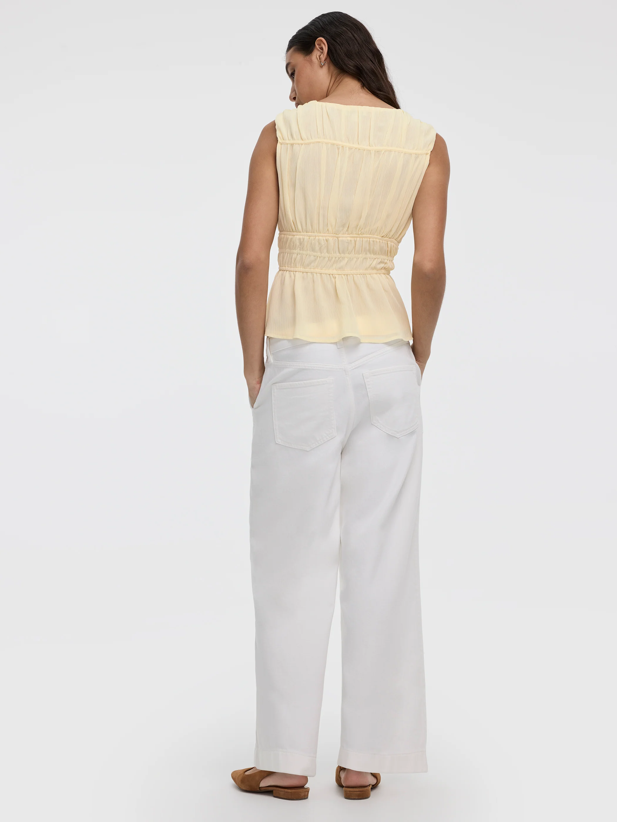 Sleeveless V-Neck Blouse with Smocked Waist - Image 7