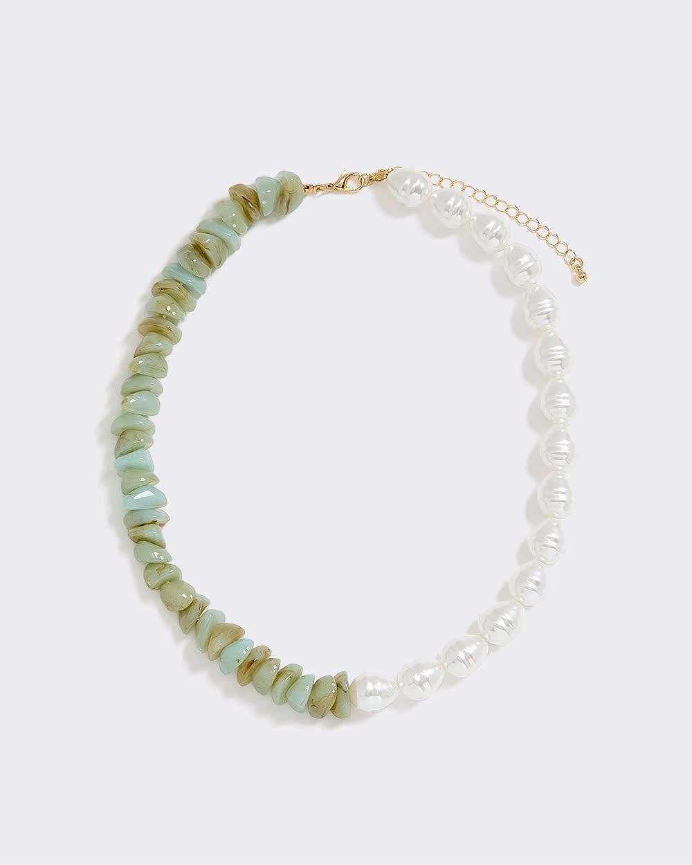 Pearl and Resin Stone Short Necklace - Image 2