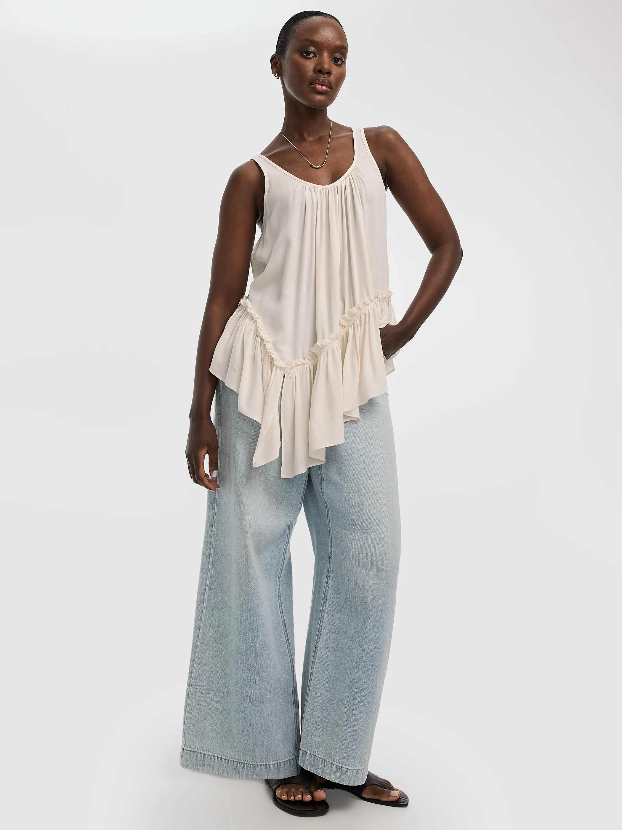 Scoop-Neck Tank with Asymmetrical Ruffled Hem - Image 4