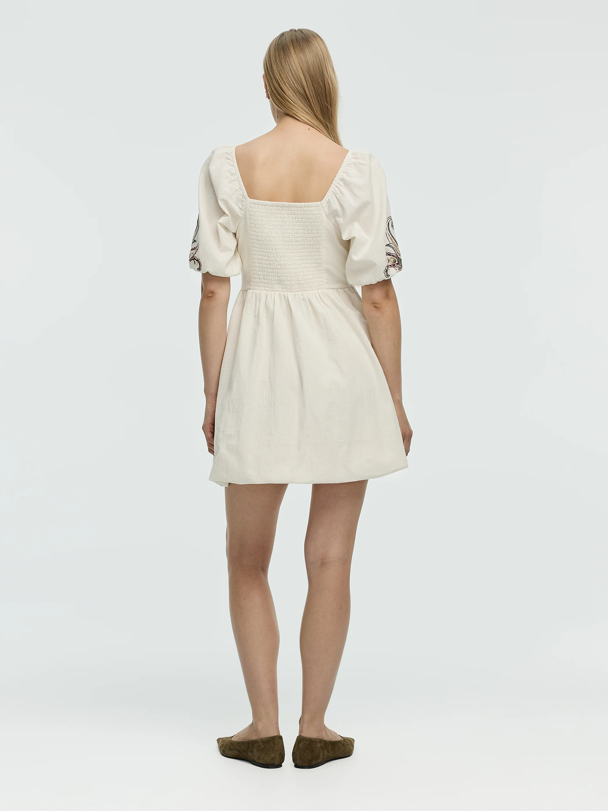 Short-Sleeve Fit-and-Flare Dress with Square Neckline - Image 3