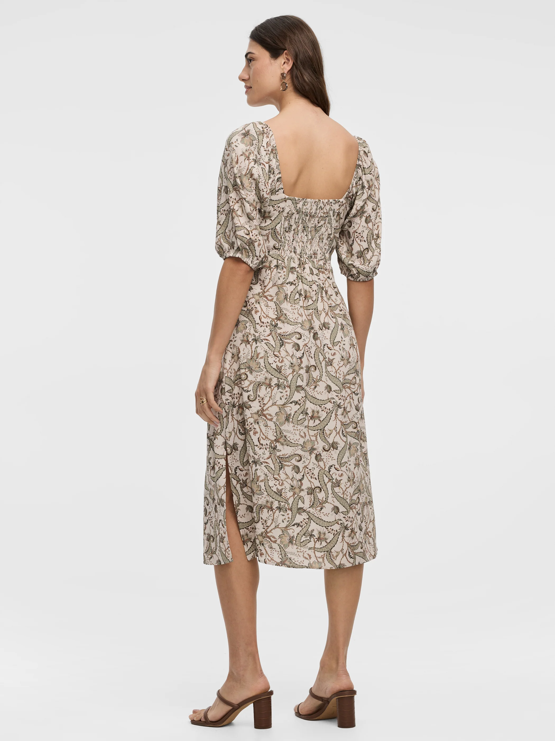 Short-Sleeve Midi Dress with Sweetheart Neckline - Image 3