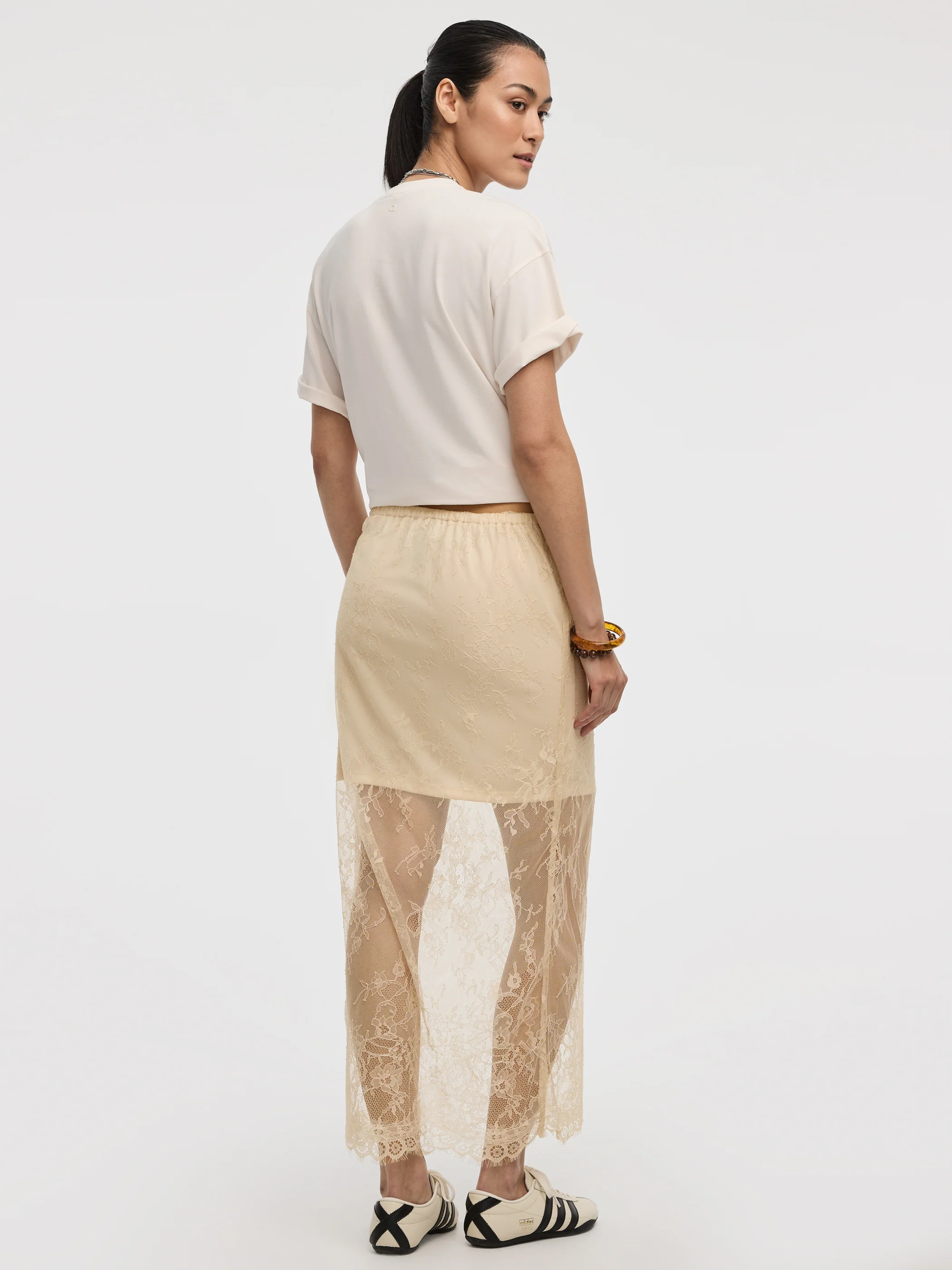 Midi Mesh Skirt with Lace Trim - Image 4
