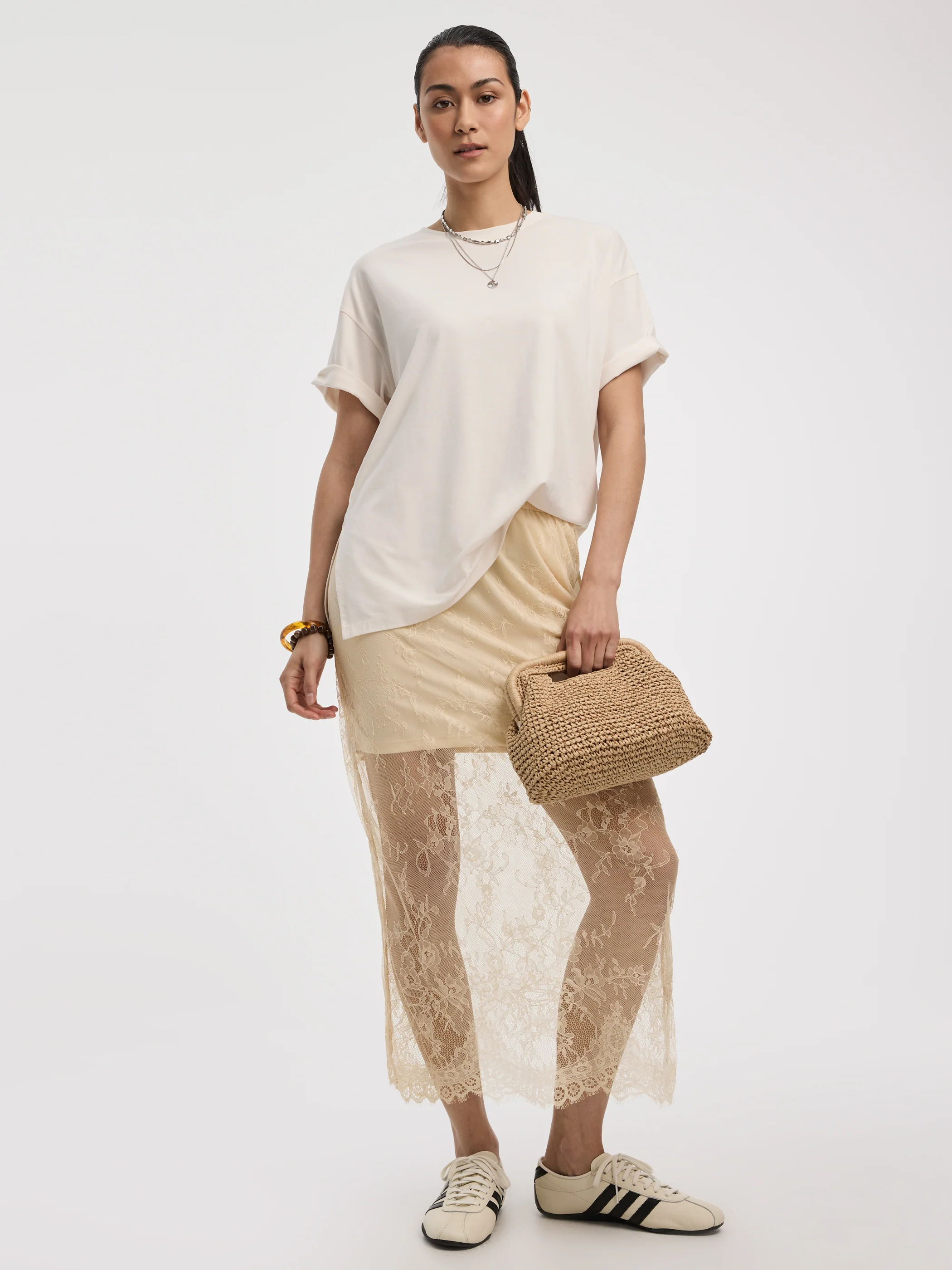 Midi Mesh Skirt with Lace Trim - Image 5