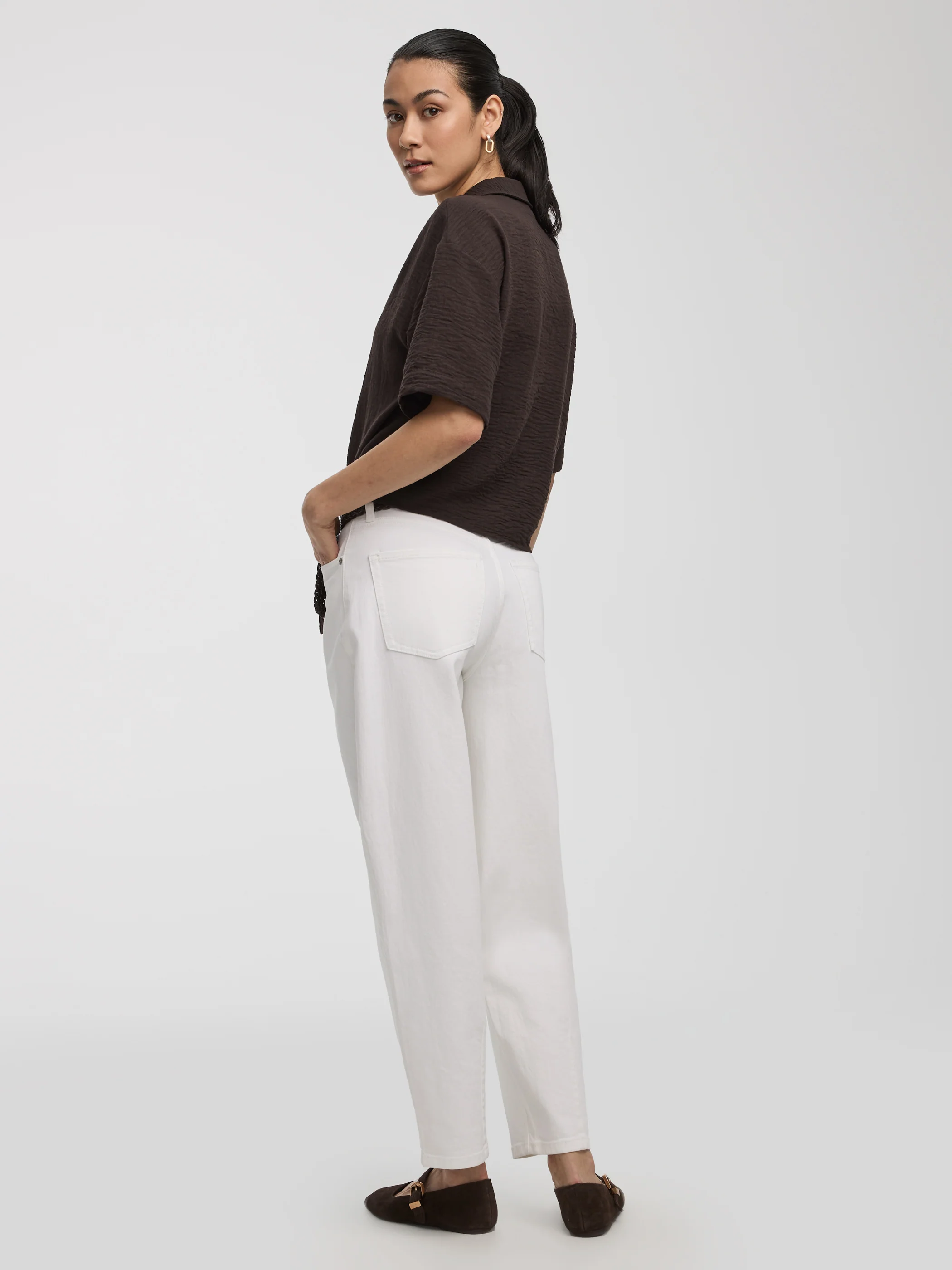 Short-Sleeve V-Neck Blouse with Self-Tie Closure - Image 3