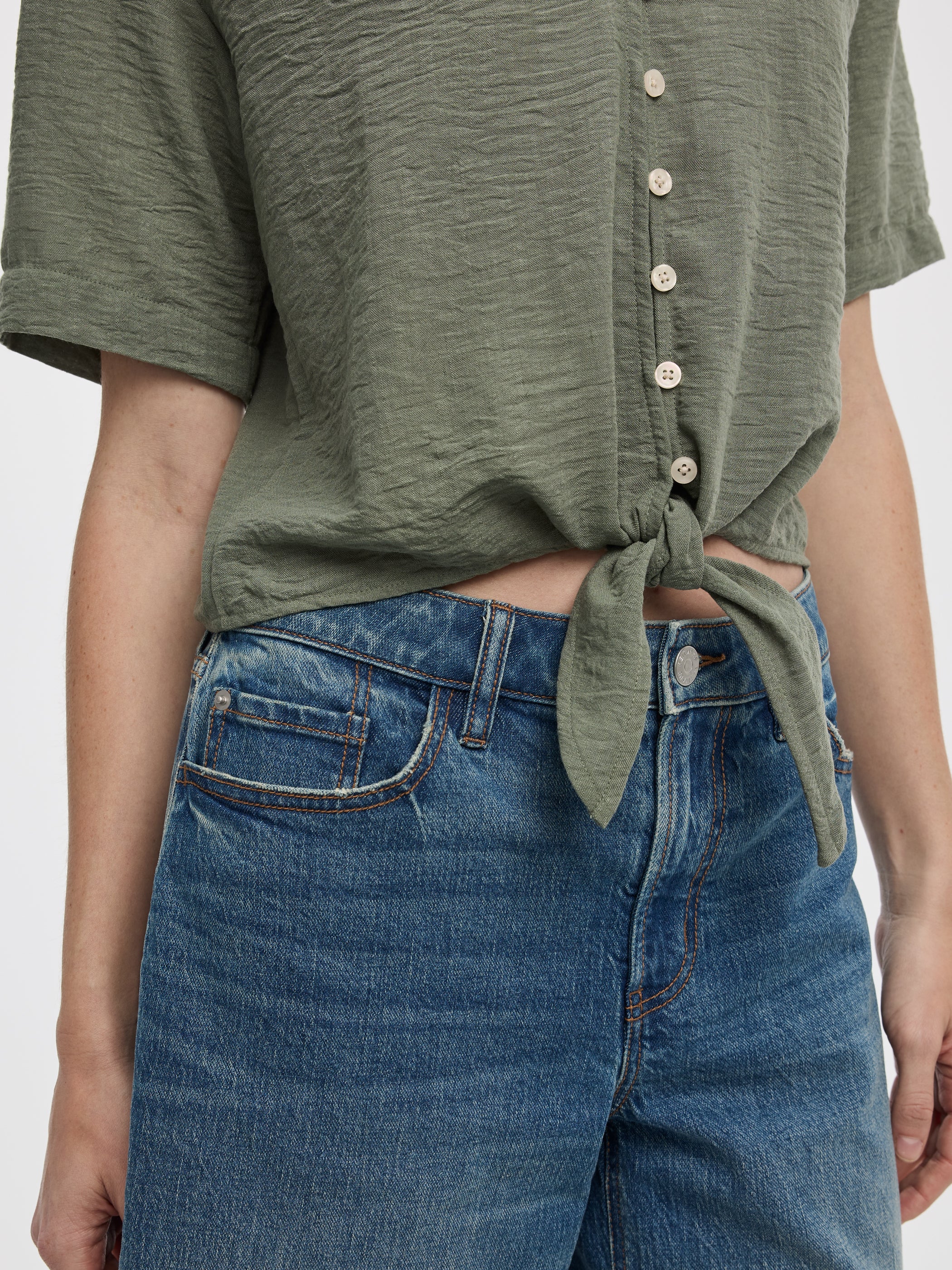 Short-Sleeve V-Neck Blouse with Self-Tie Closure - Image 6