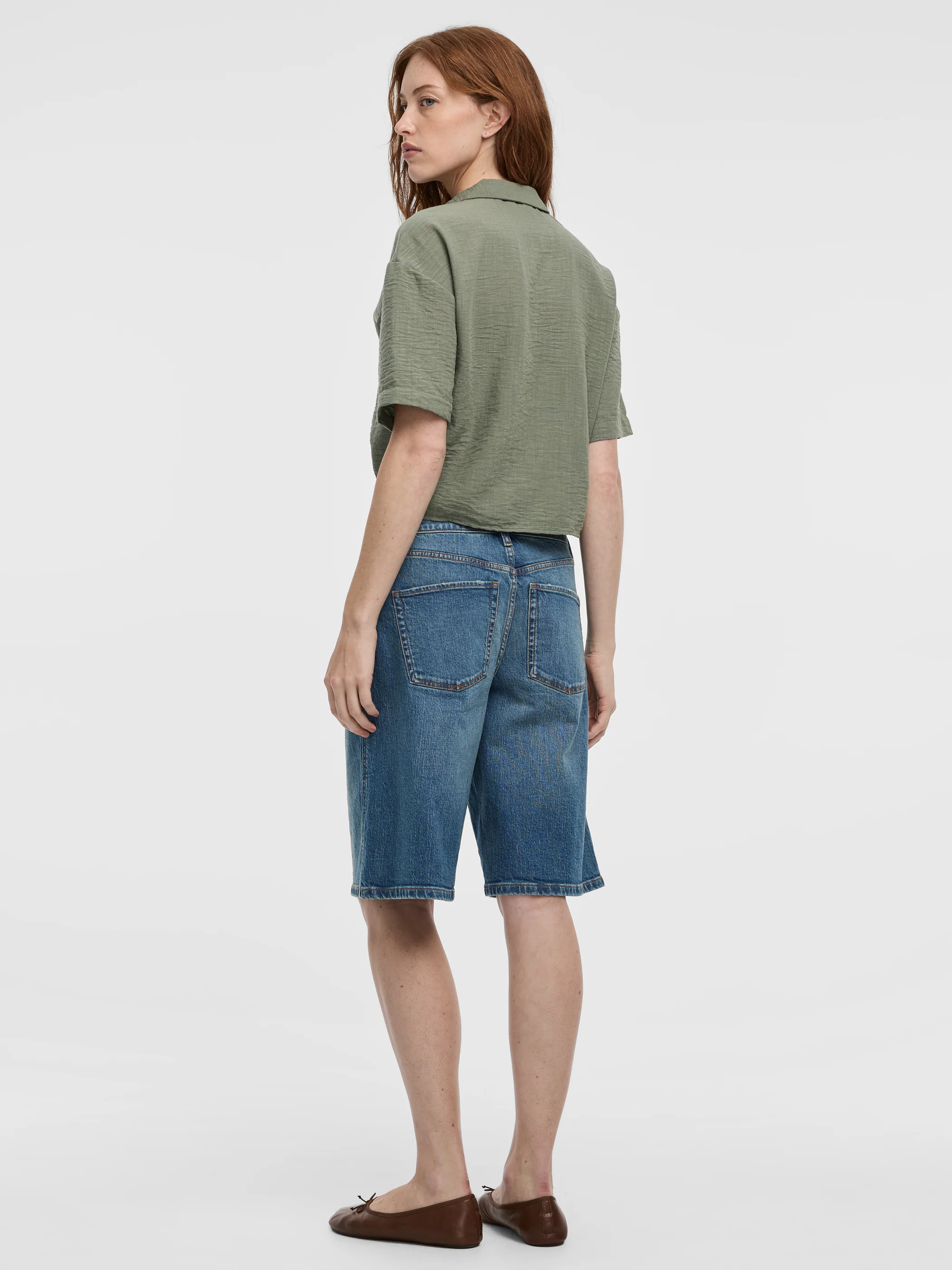 Short-Sleeve V-Neck Blouse with Self-Tie Closure - Image 7