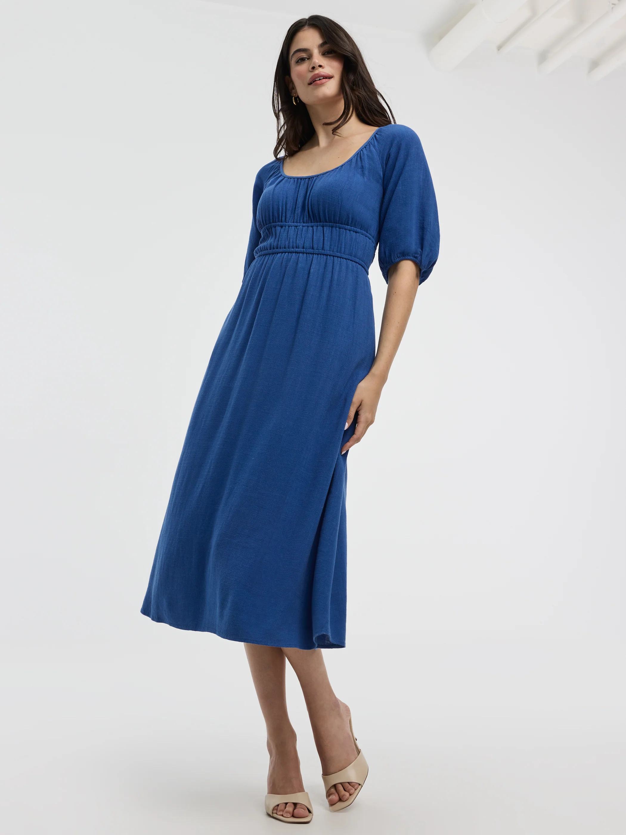 Short-Sleeves Scoop-Neck Empire Midi Dress - Image 4
