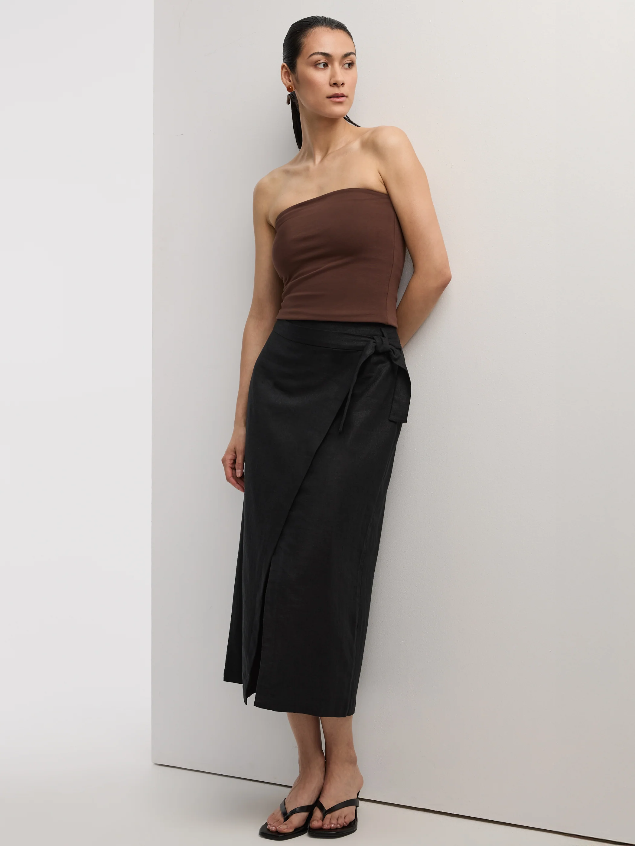 Linen-Blend Wrap Maxi Skirt - Image 5